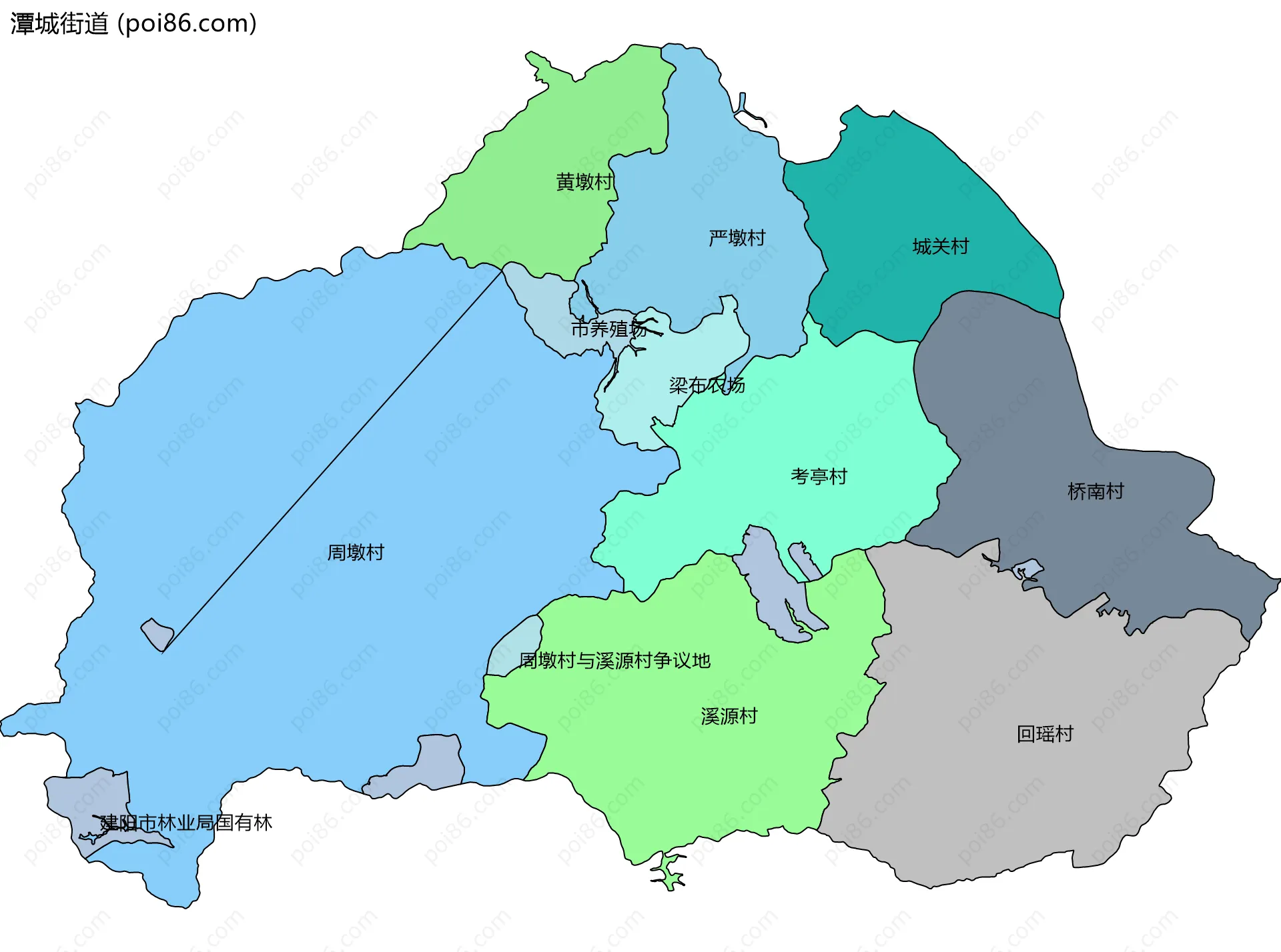 潭城街道边界地图(五级行政区划)