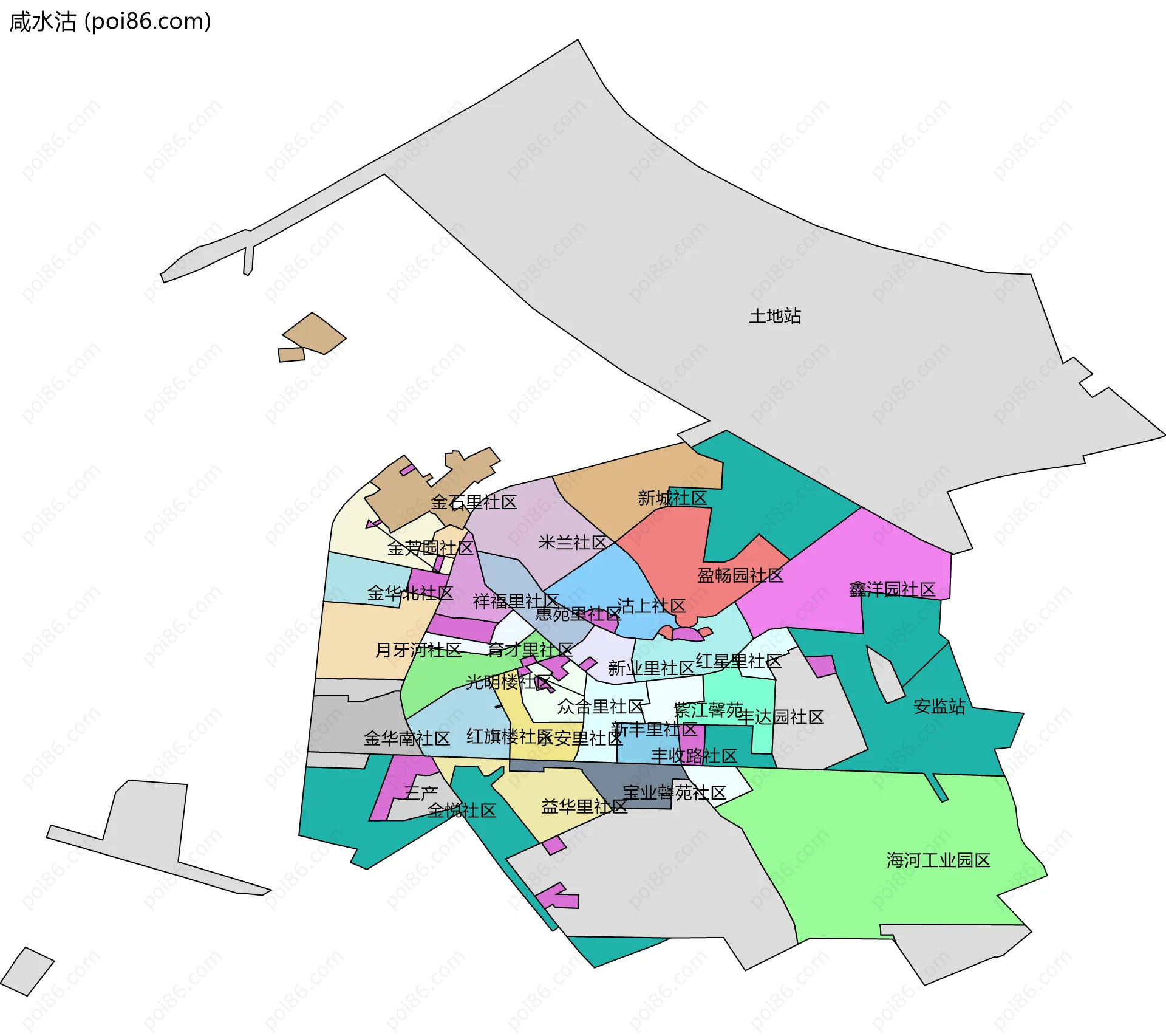 咸水沽边界地图(五级行政区划)