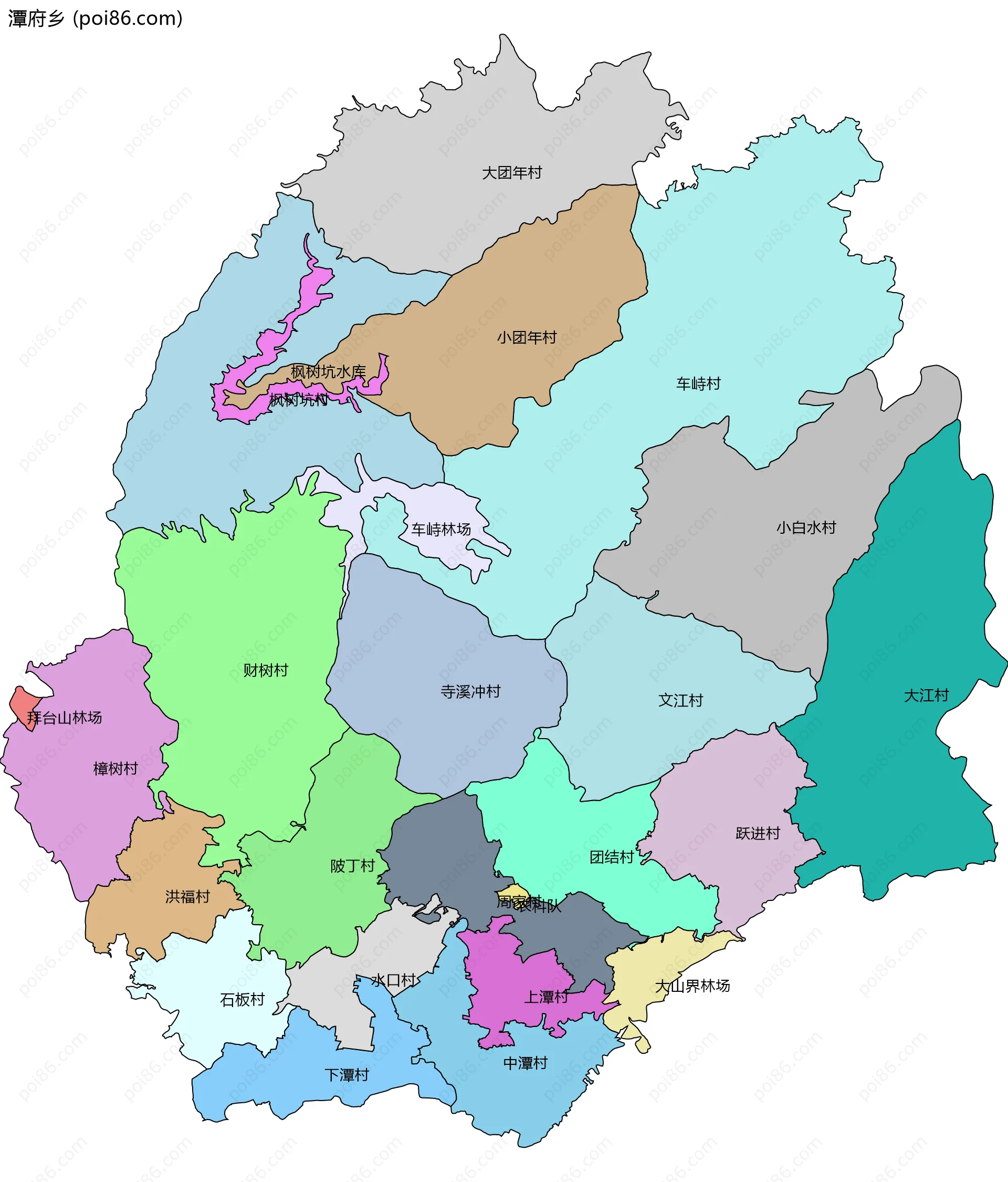 潭府乡边界地图(五级行政区划)