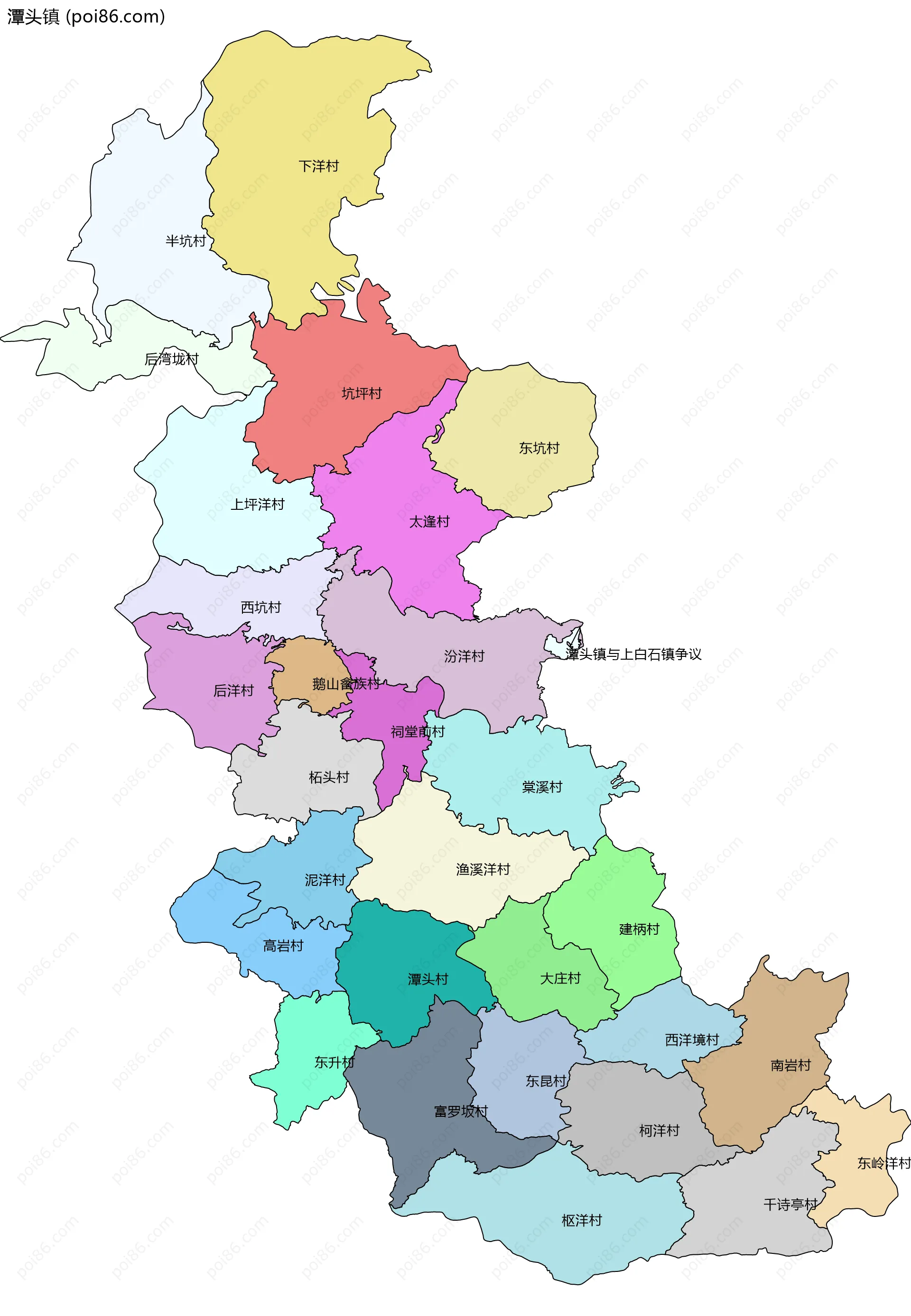 潭头镇边界地图(五级行政区划)