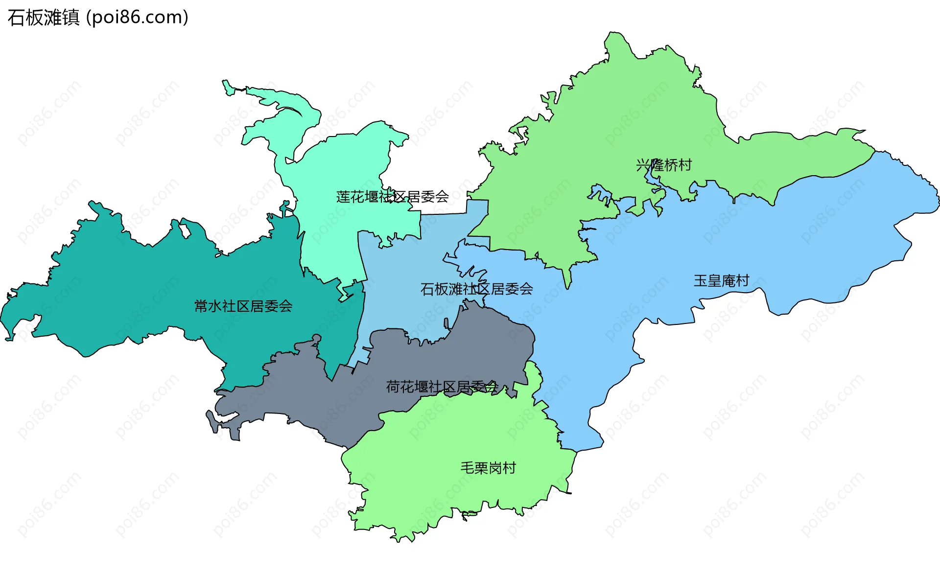石板滩镇边界地图(五级行政区划)