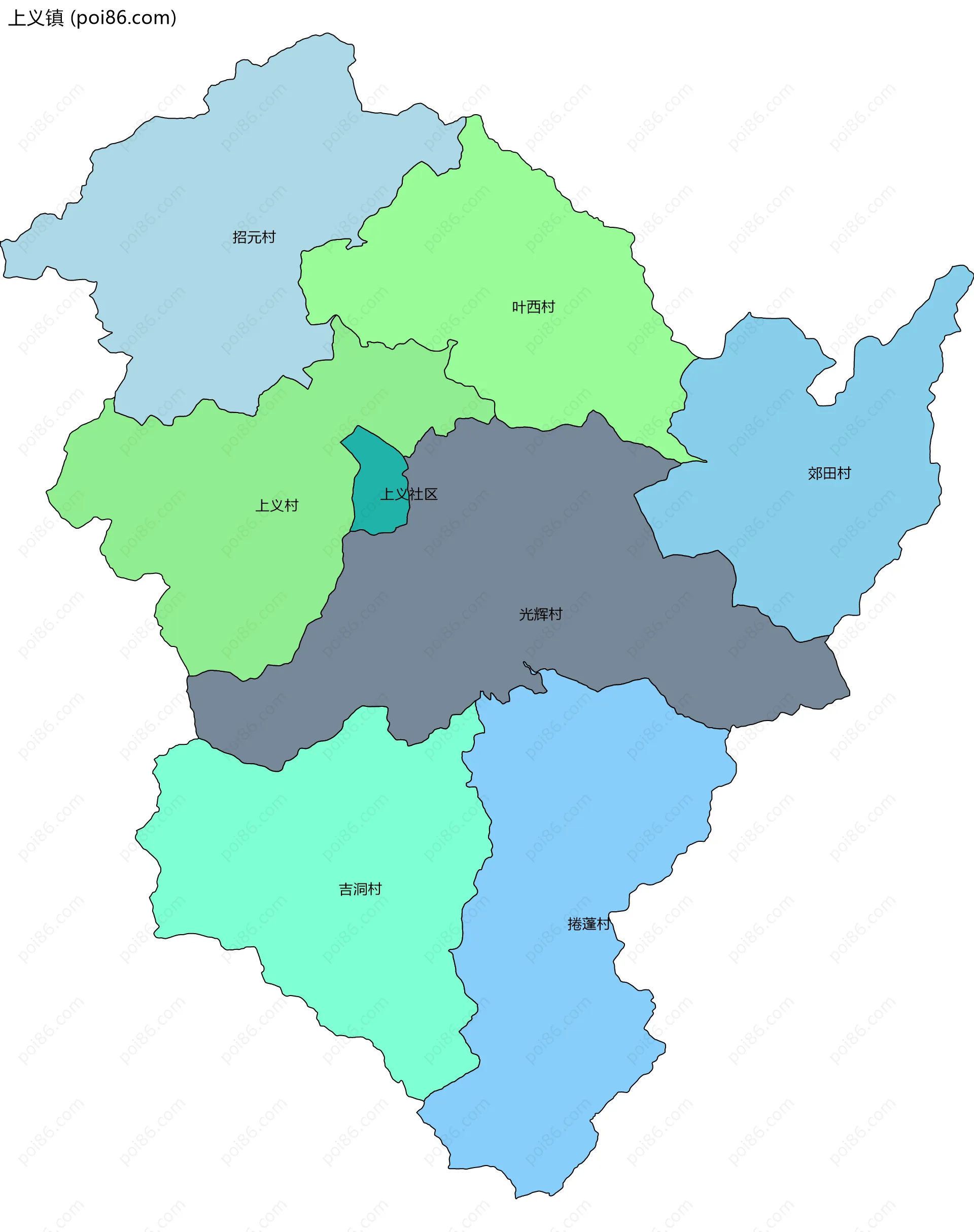 上义镇边界地图(五级行政区划)