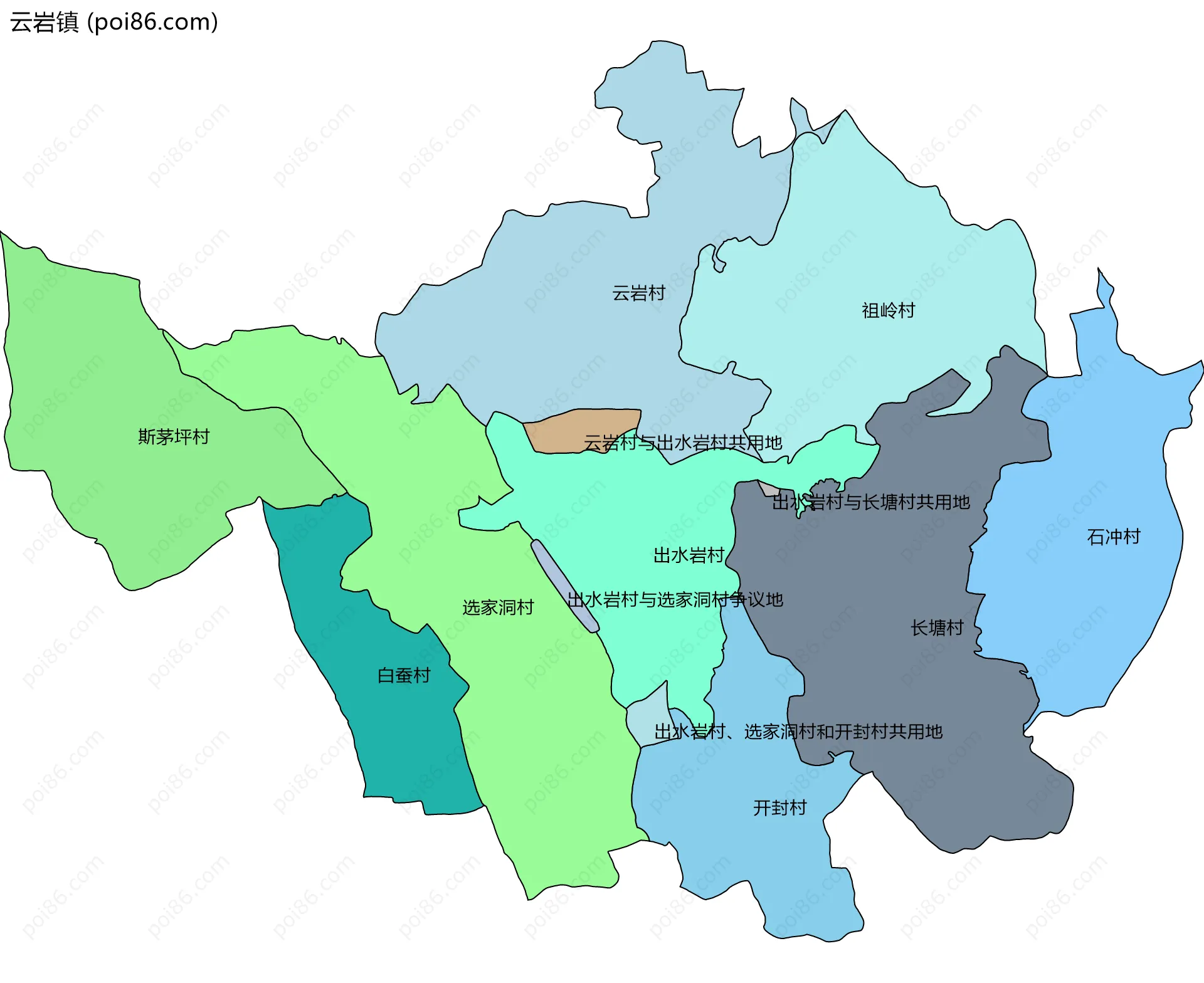 云岩镇边界地图(五级行政区划)