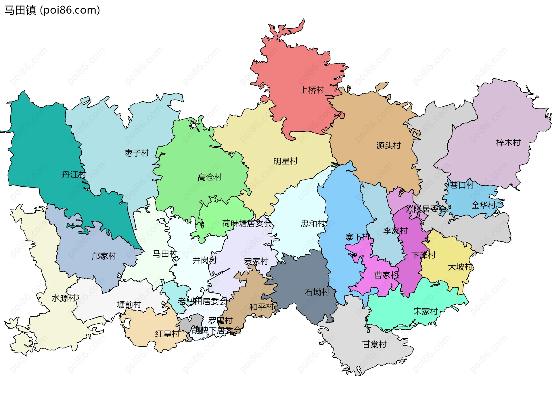 马田镇边界地图(五级行政区划)