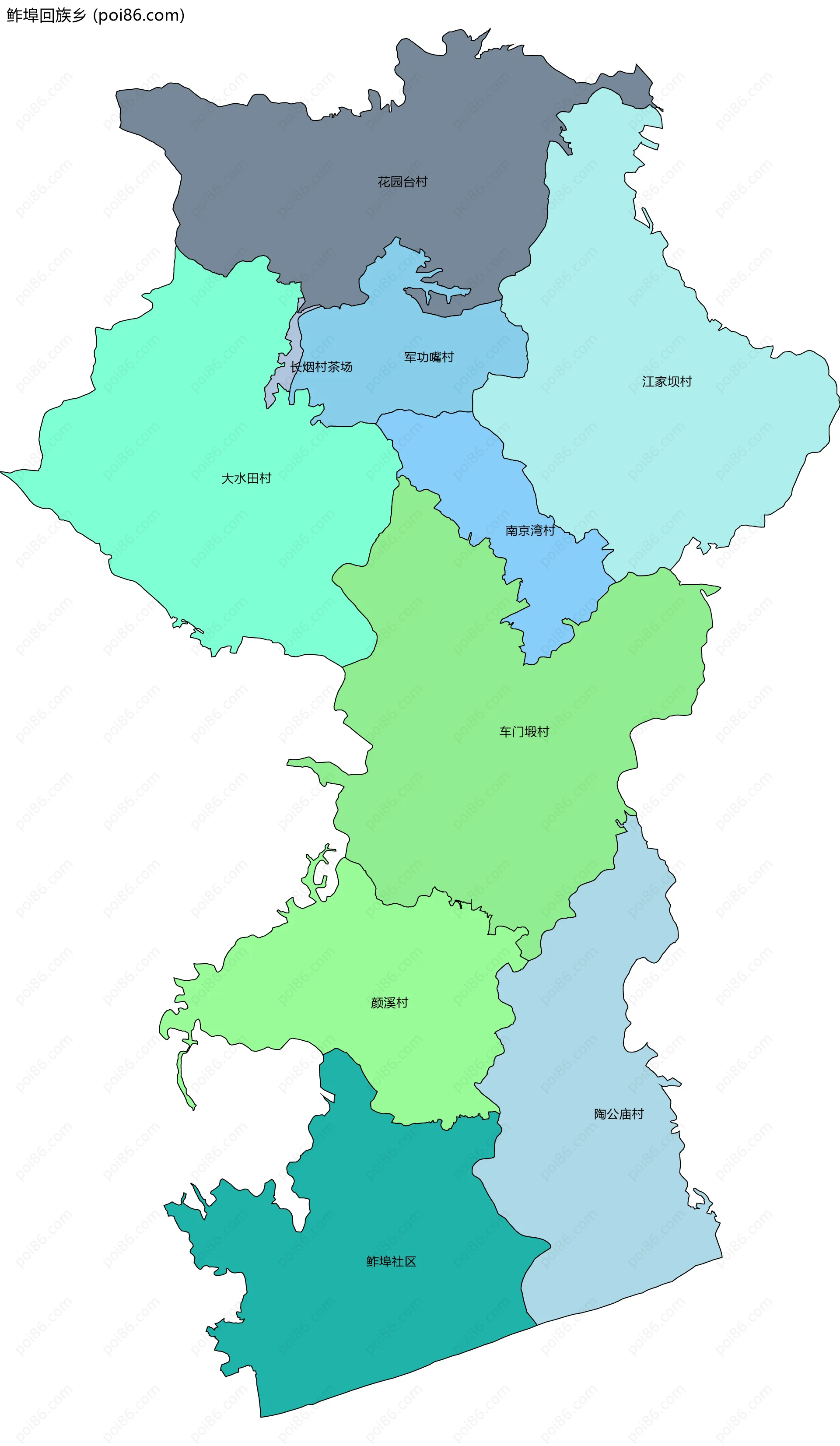 鲊埠回族乡边界地图(五级行政区划)