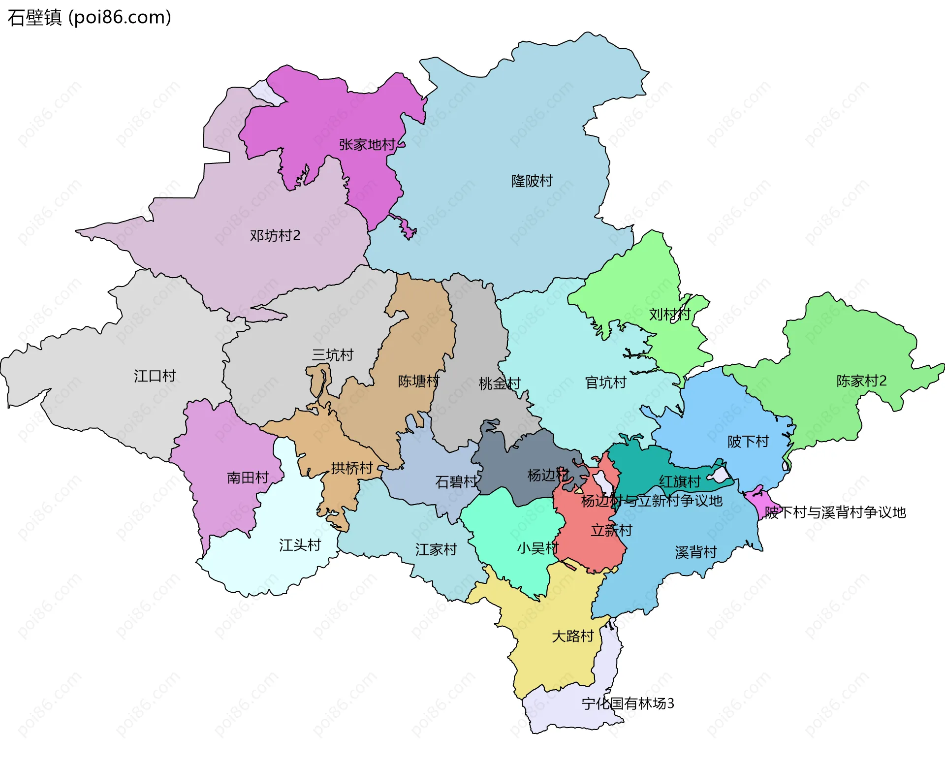 石壁镇边界地图(五级行政区划)