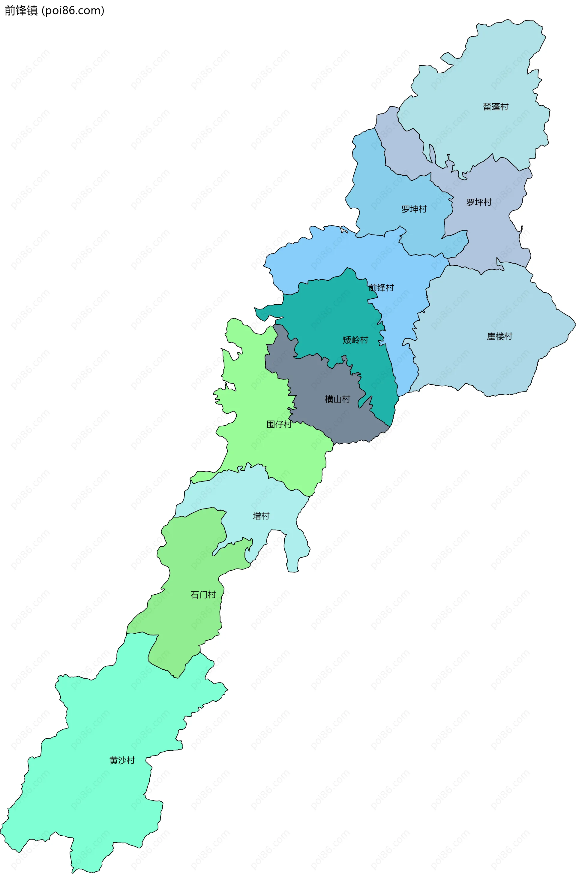 前锋镇边界地图(五级行政区划)