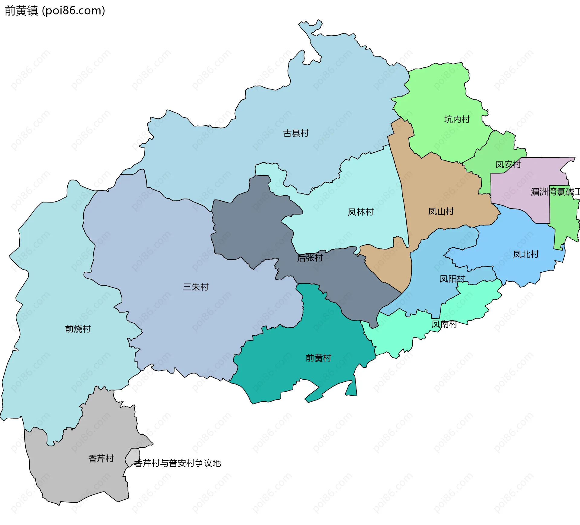 前黄镇边界地图(五级行政区划)