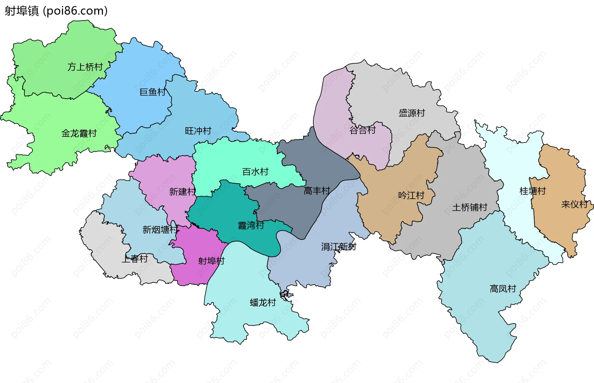 射埠镇边界地图(五级行政区划)