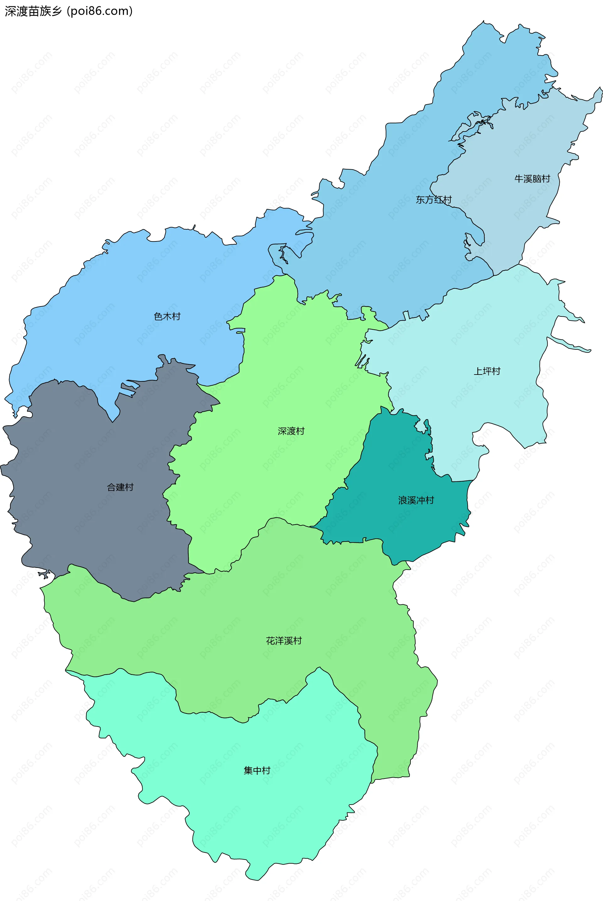 深渡苗族乡边界地图(五级行政区划)