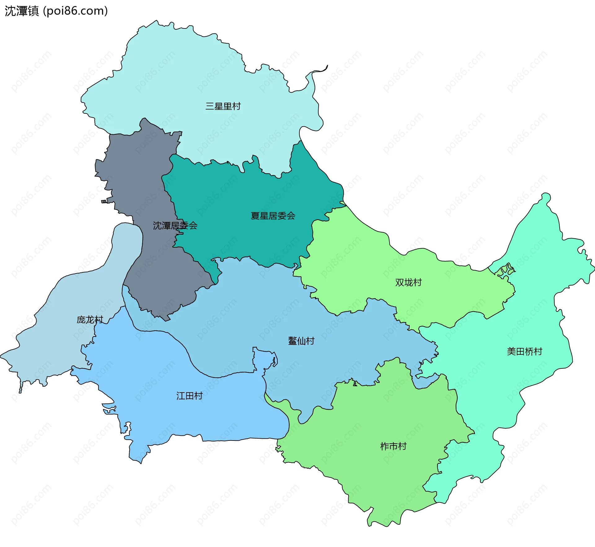 沈潭镇边界地图(五级行政区划)