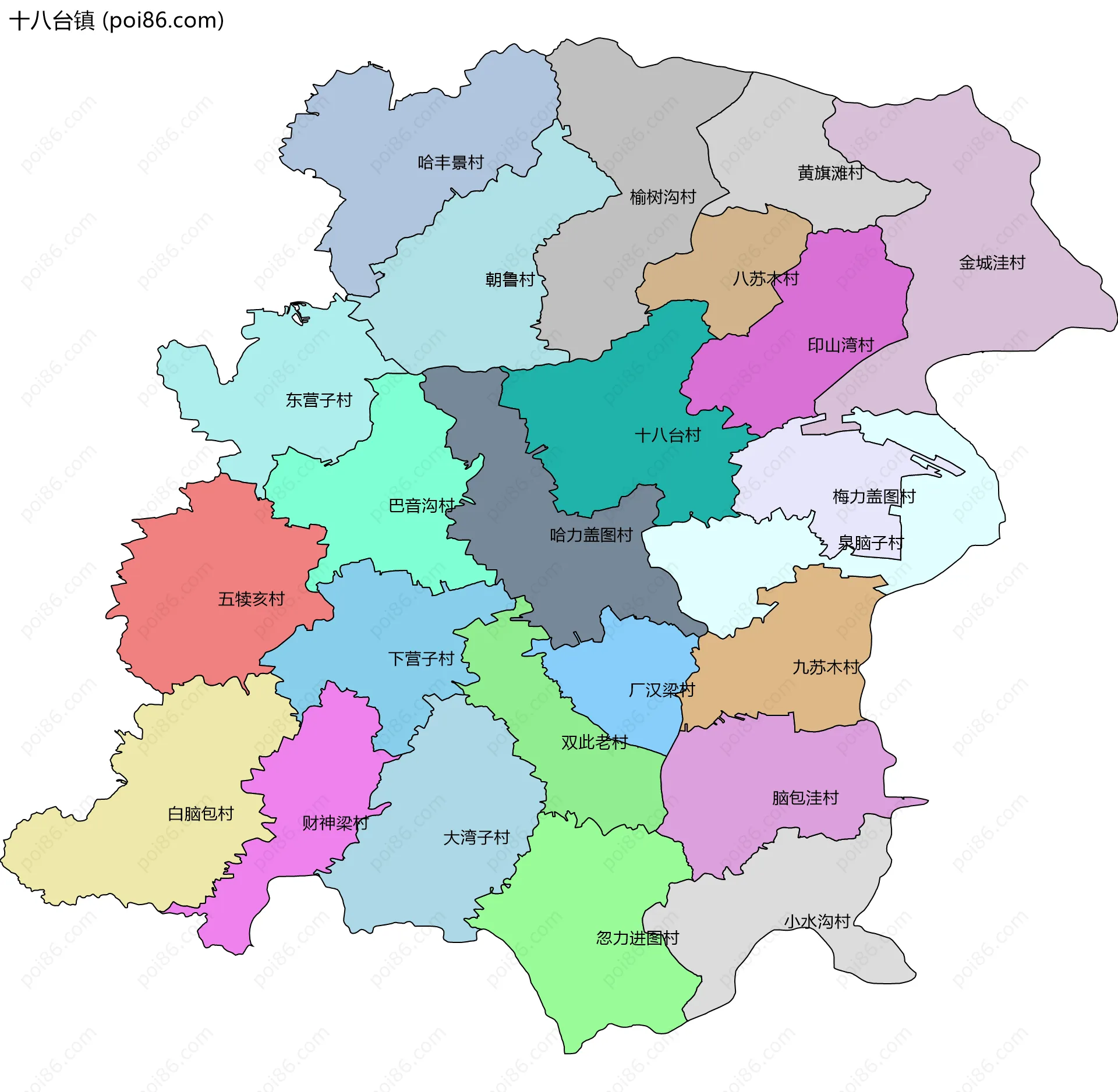 十八台镇边界地图(五级行政区划)