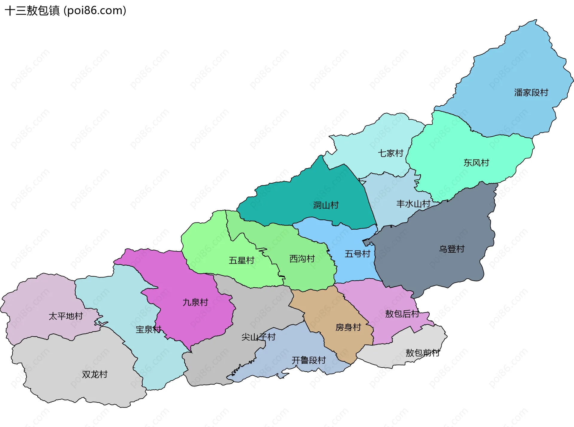 十三敖包镇边界地图(五级行政区划)