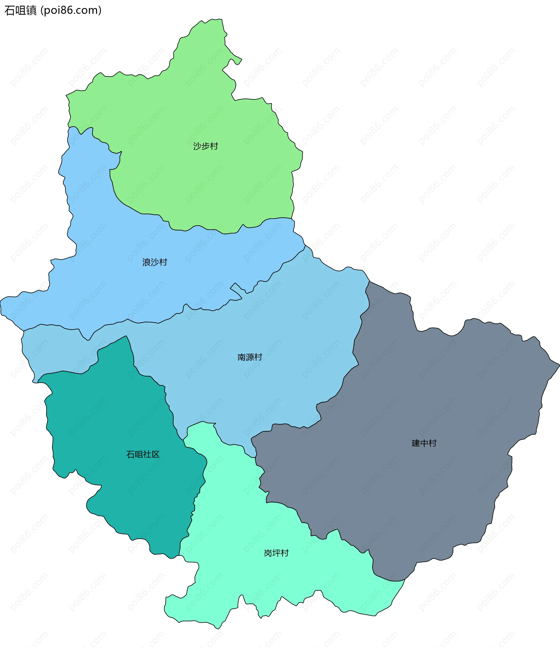 石咀镇边界地图(五级行政区划)