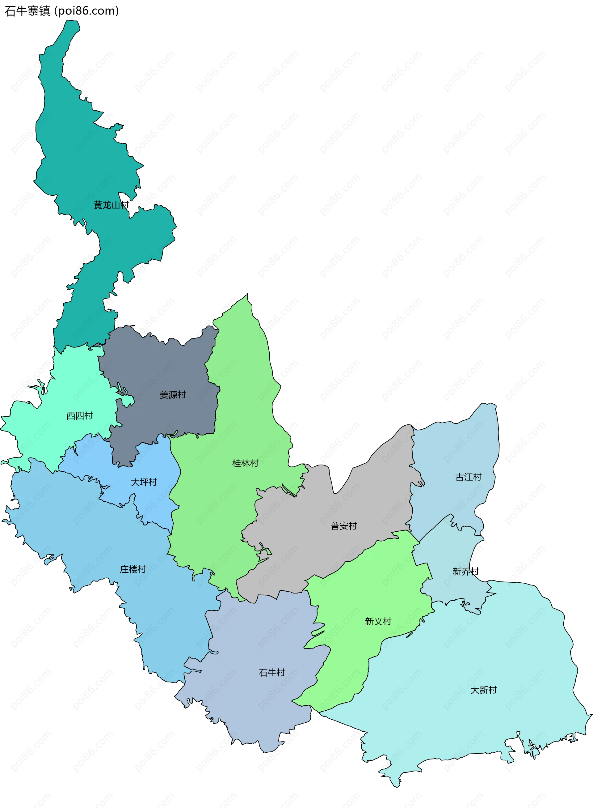 石牛寨镇边界地图(五级行政区划)