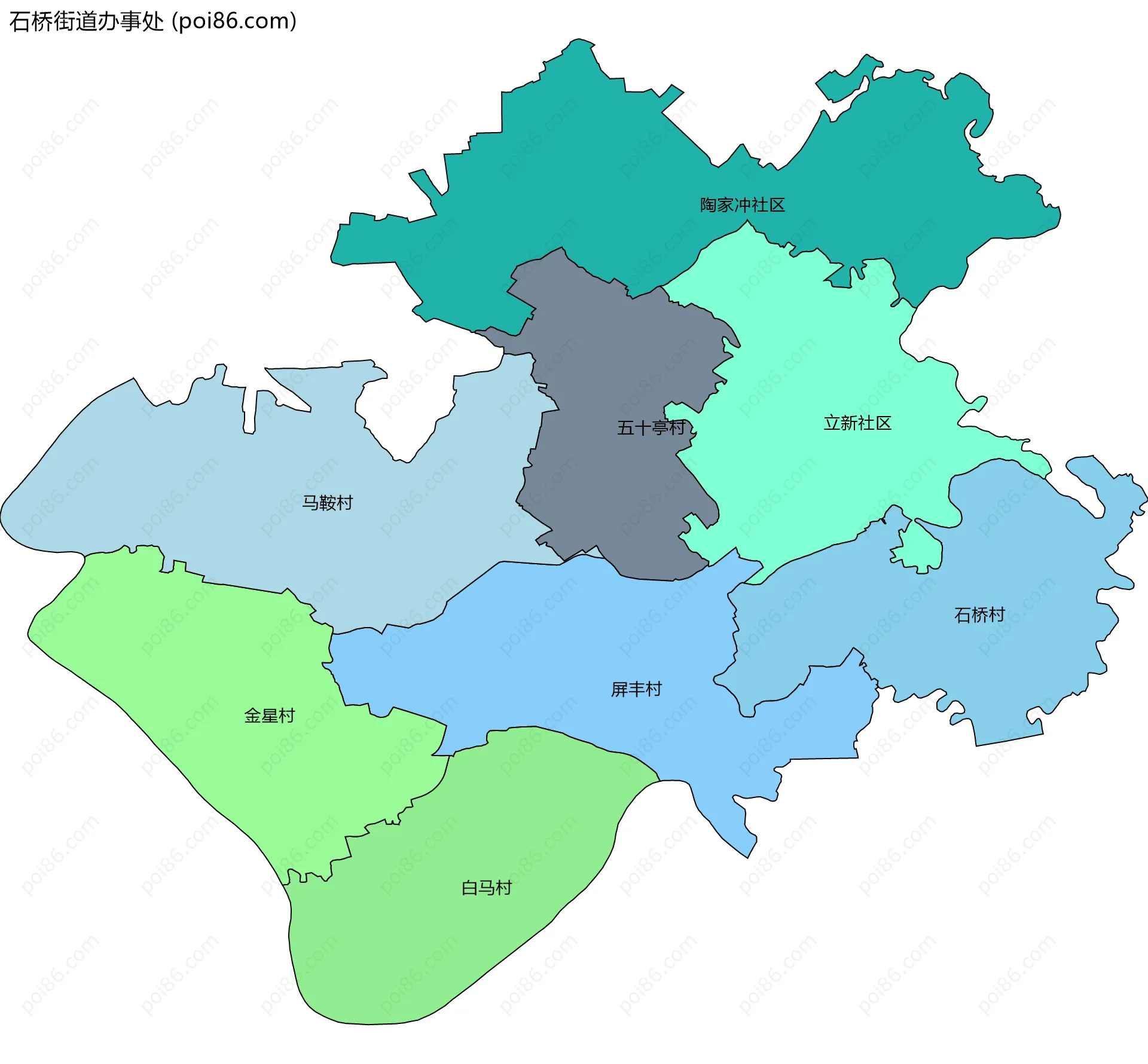 石桥街道办事处边界地图(五级行政区划)