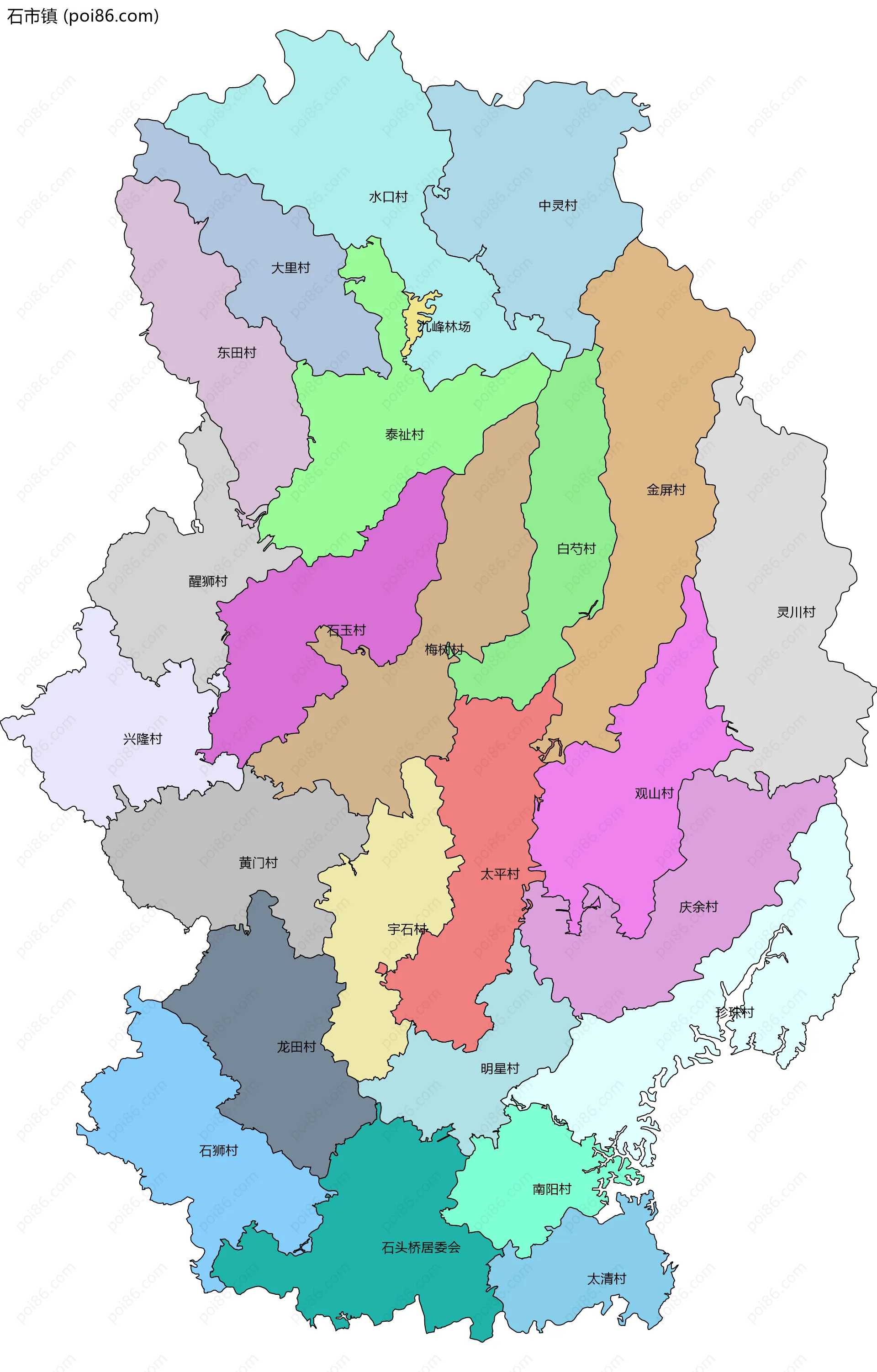 石市镇边界地图(五级行政区划)