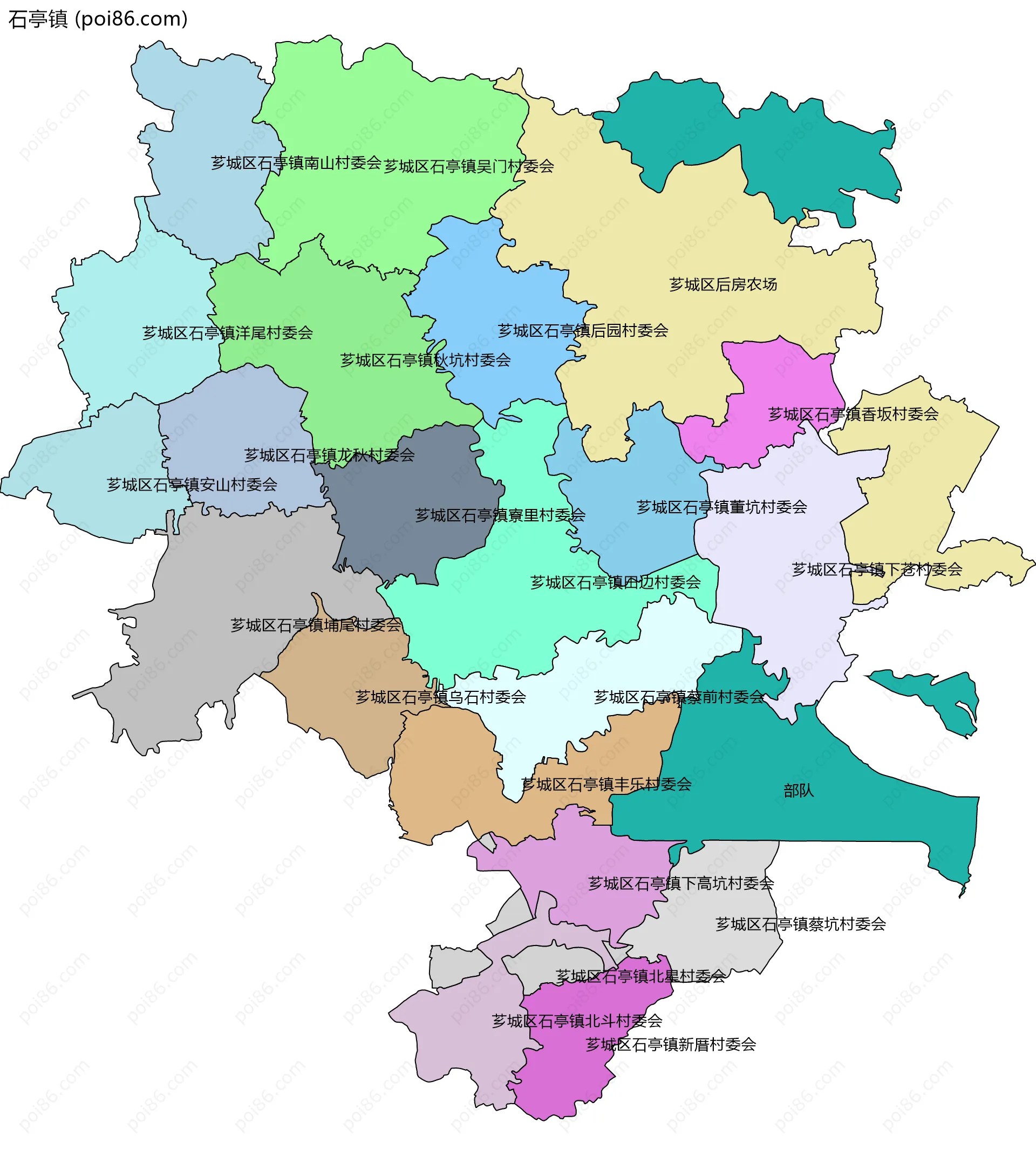 石亭镇边界地图(五级行政区划)