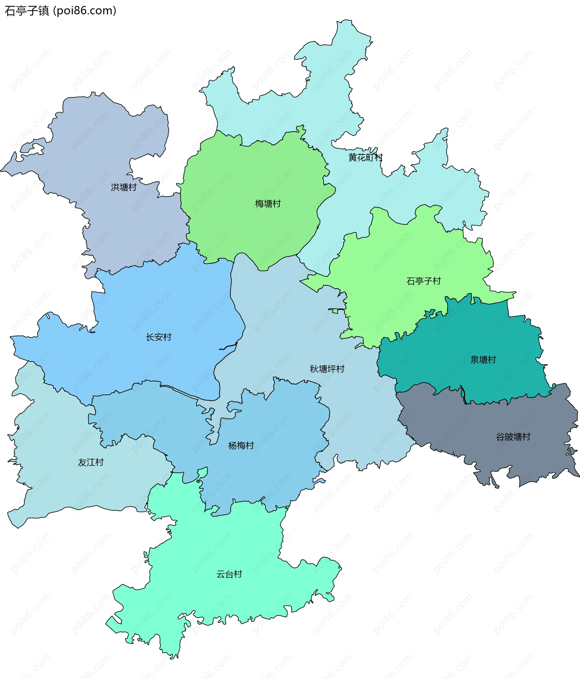 石亭子镇边界地图(五级行政区划)