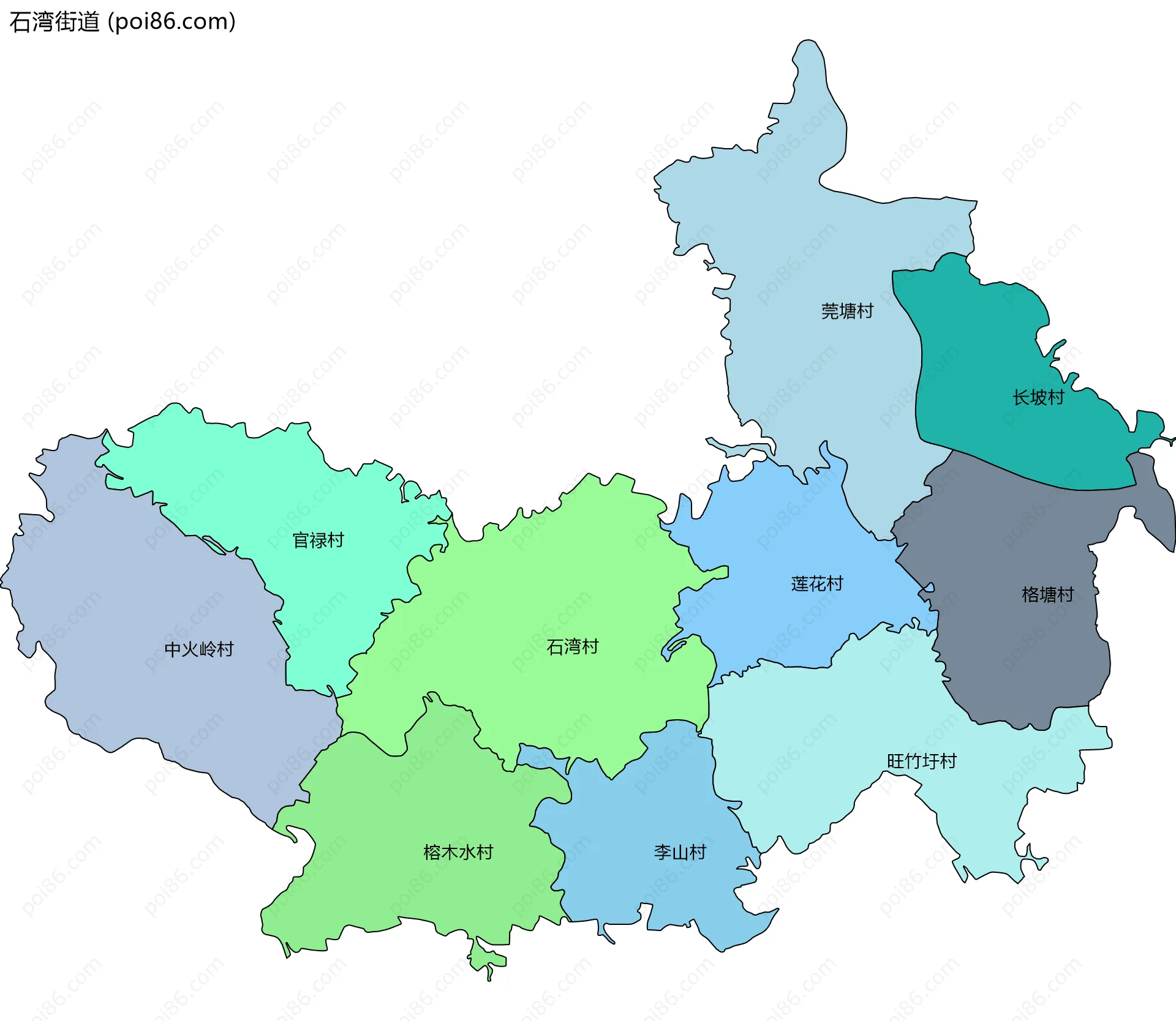 石湾街道边界地图(五级行政区划)