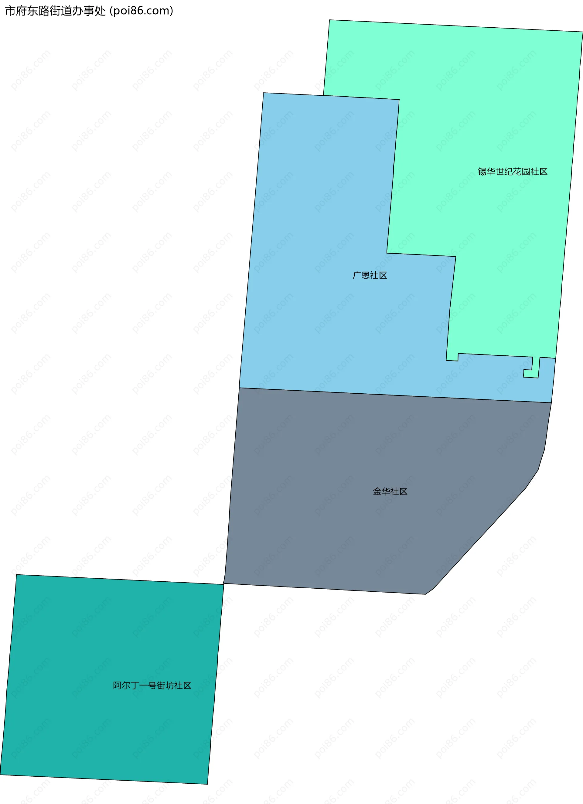 市府东路街道办事处边界地图(五级行政区划)