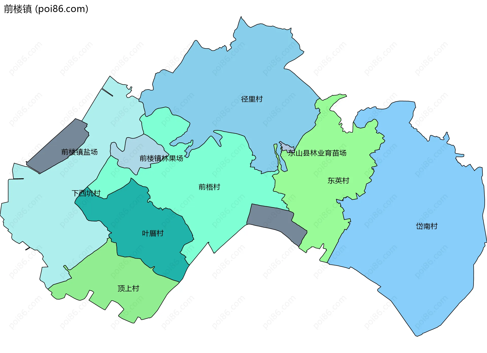 前楼镇边界地图(五级行政区划)