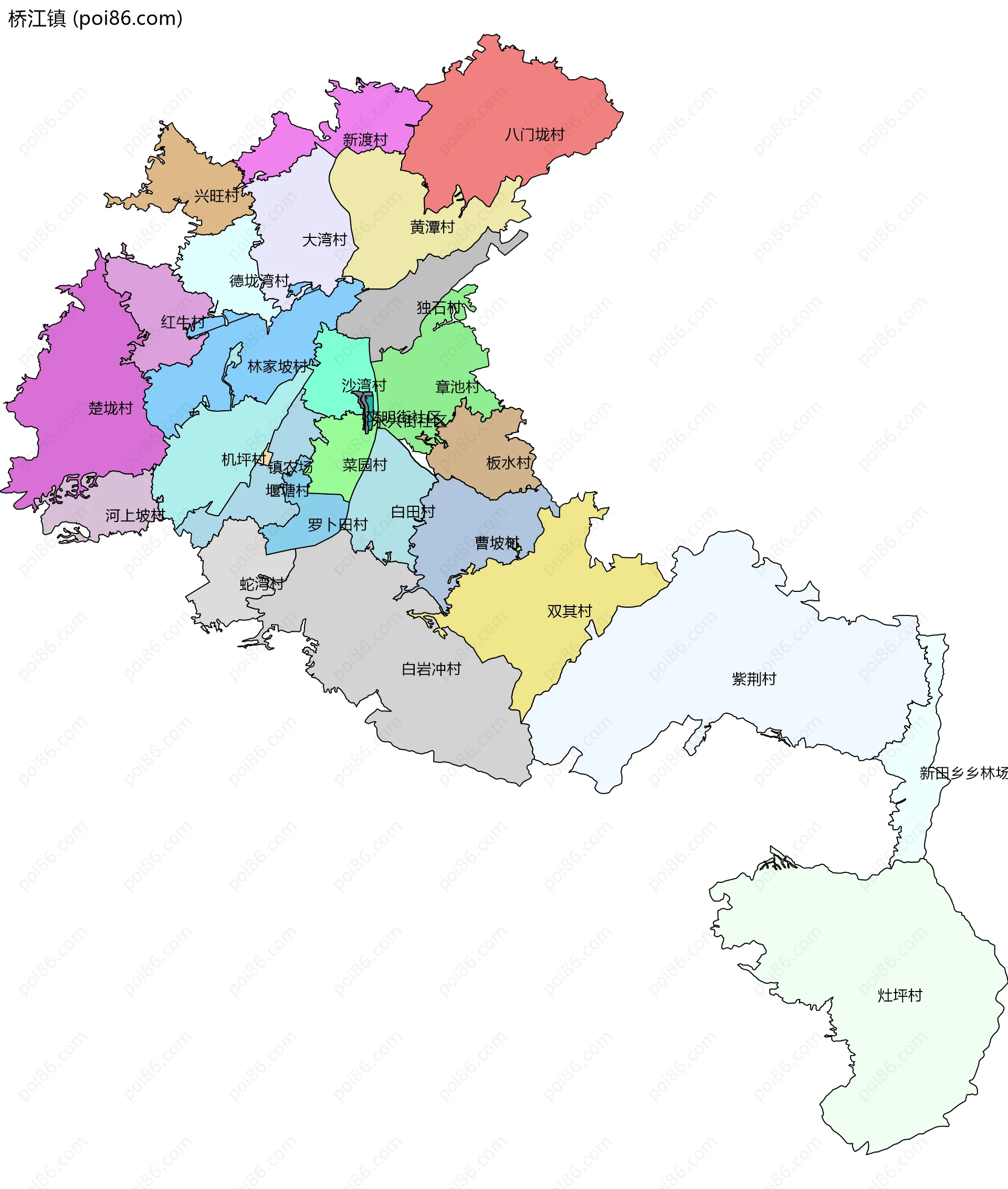 桥江镇边界地图(五级行政区划)