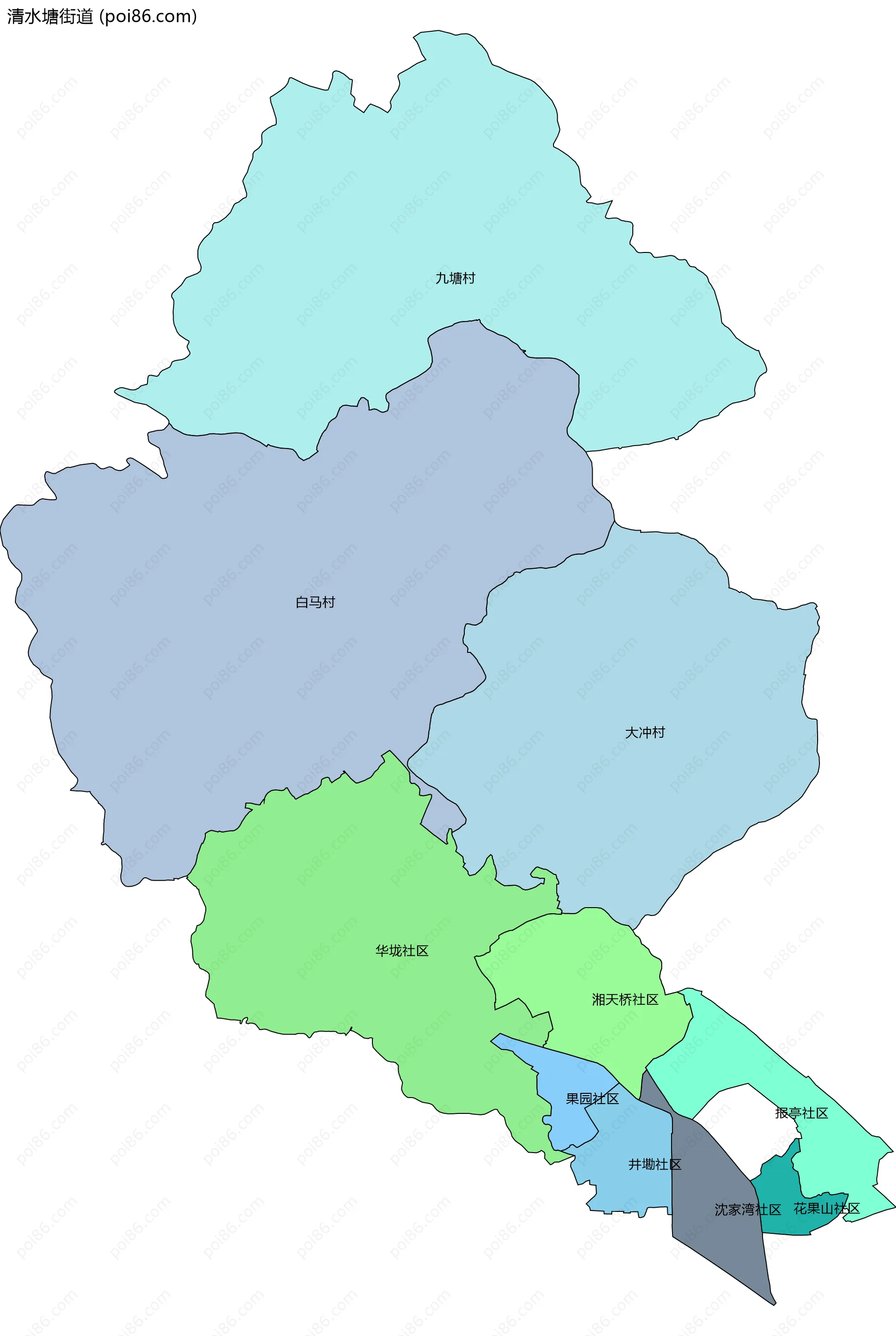 清水塘街道边界地图(五级行政区划)