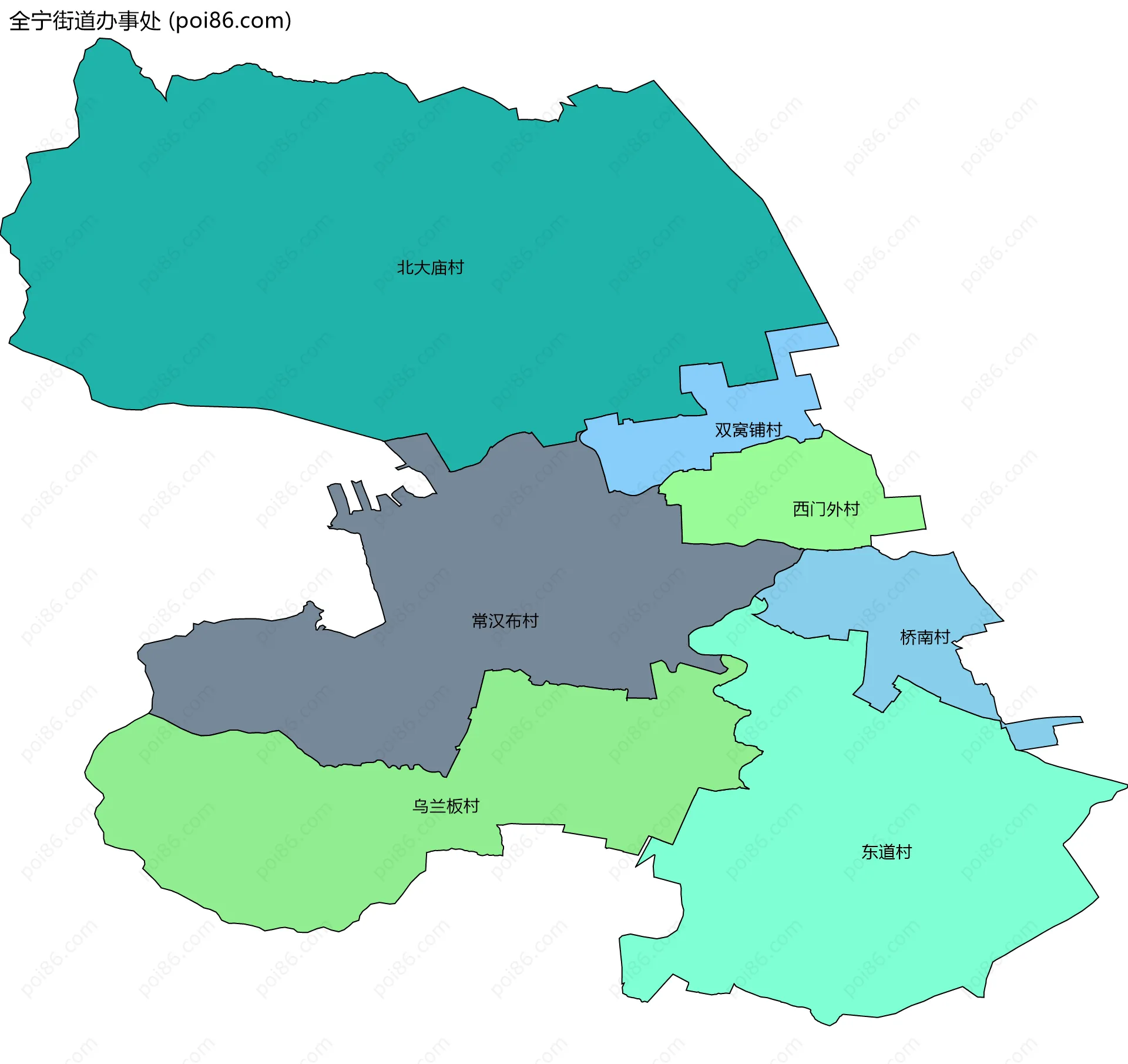全宁街道办事处边界地图(五级行政区划)