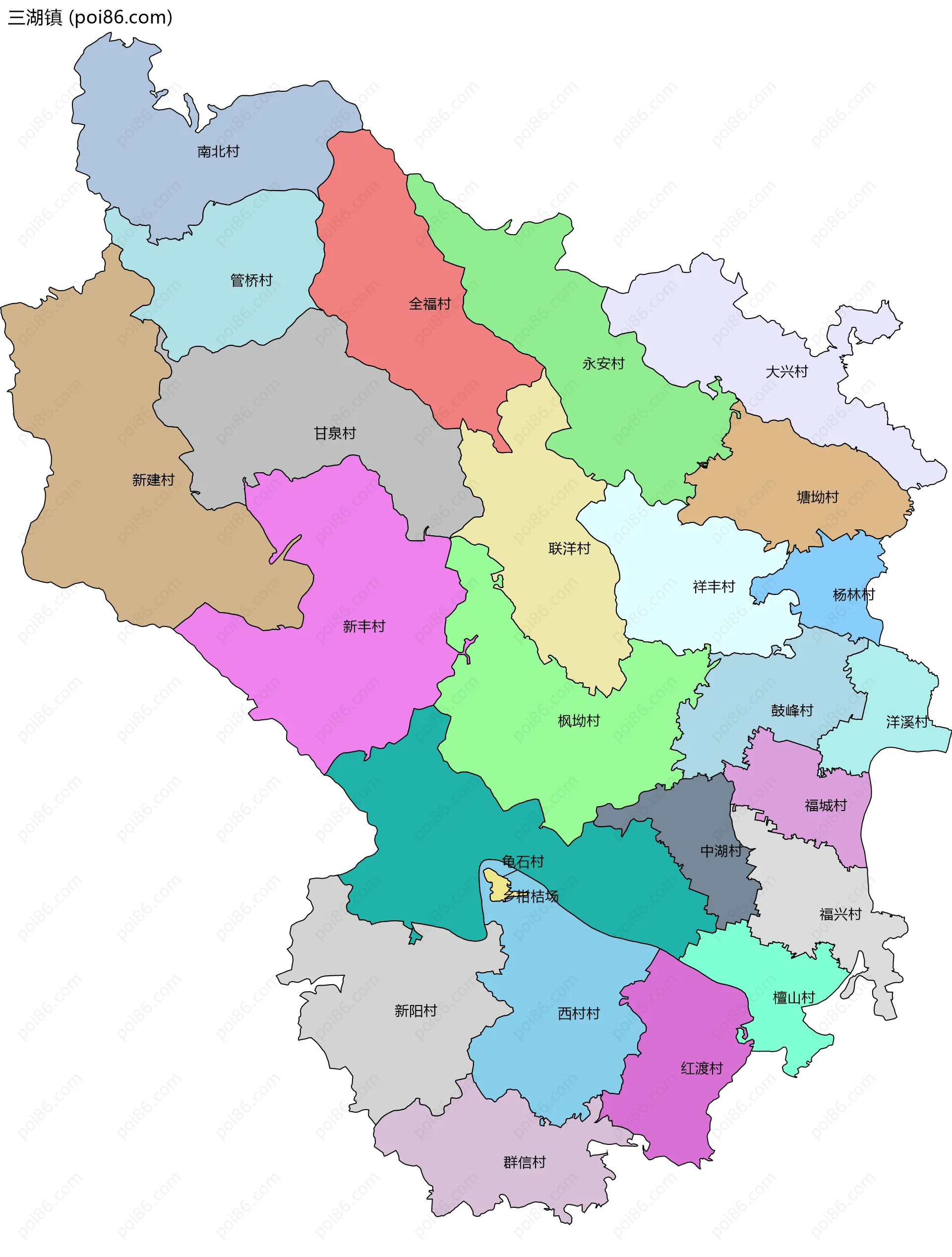 三湖镇边界地图(五级行政区划)