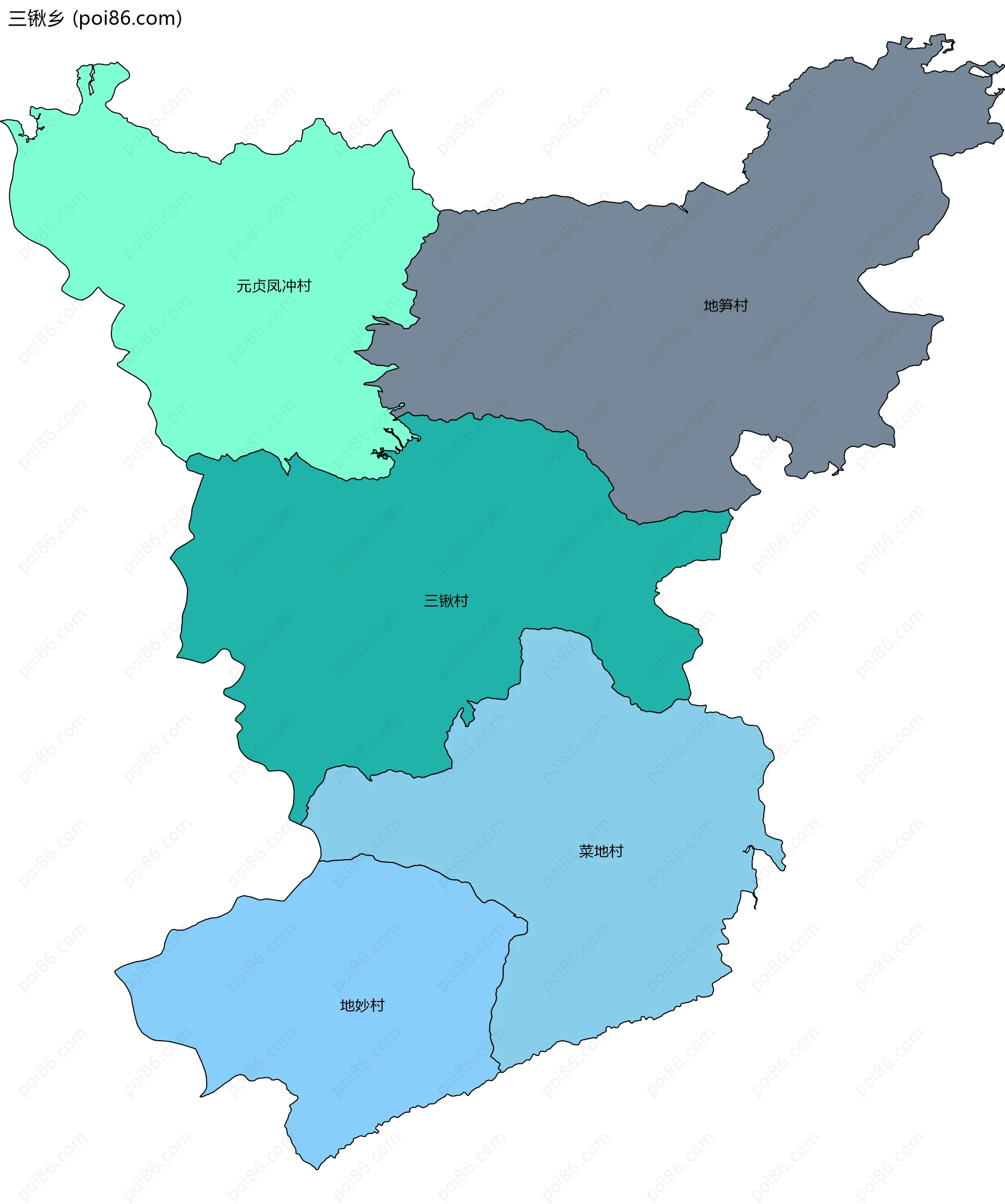 三锹乡边界地图(五级行政区划)