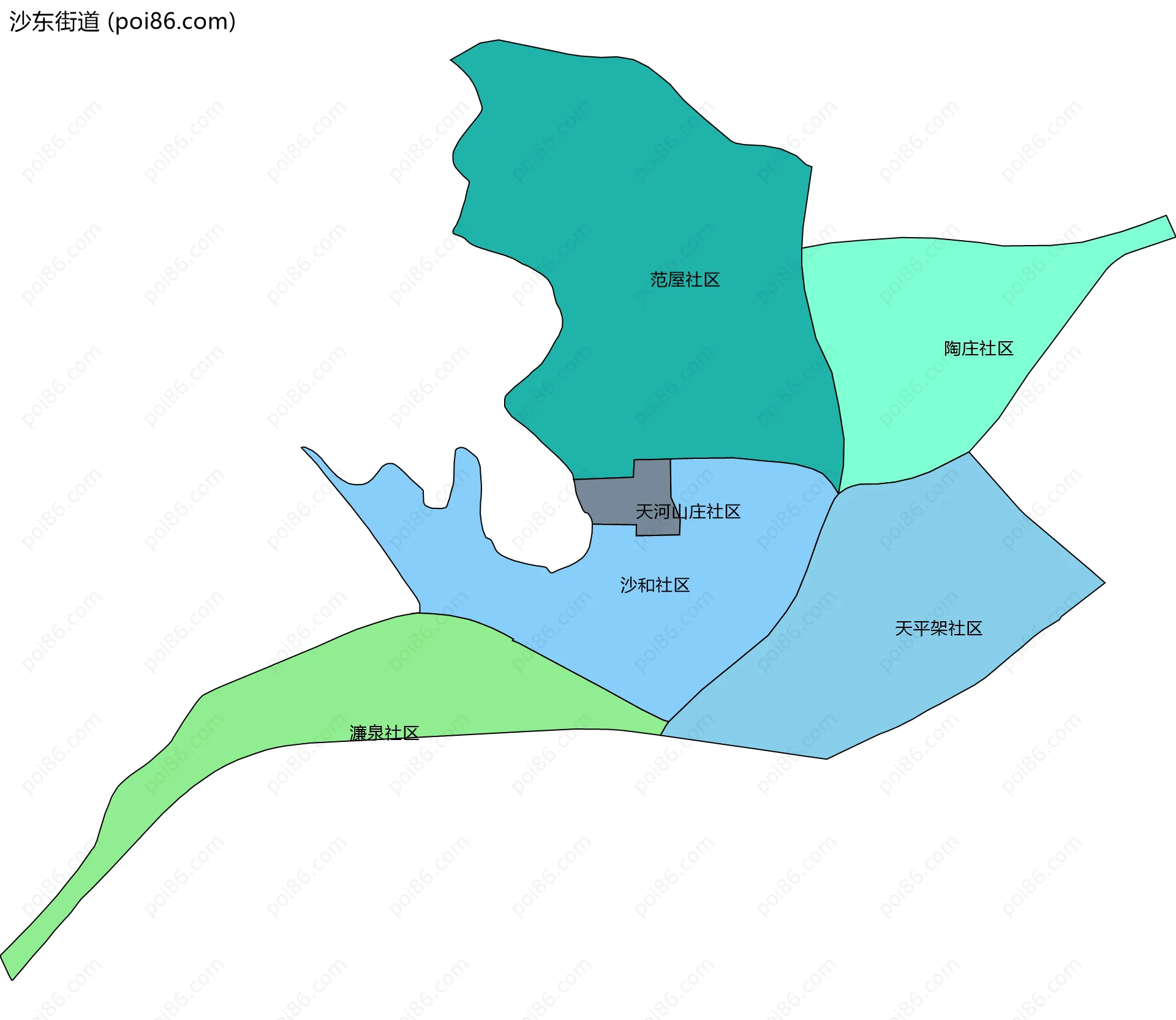 沙东街道边界地图(五级行政区划)