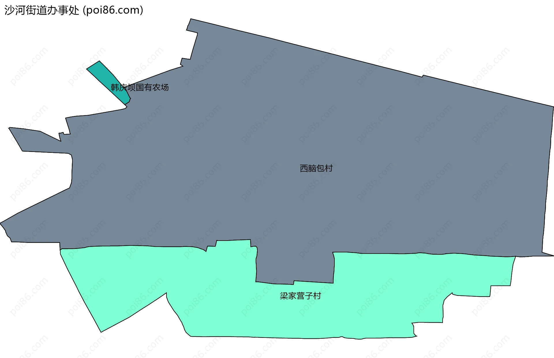 沙河街道办事处边界地图(五级行政区划)