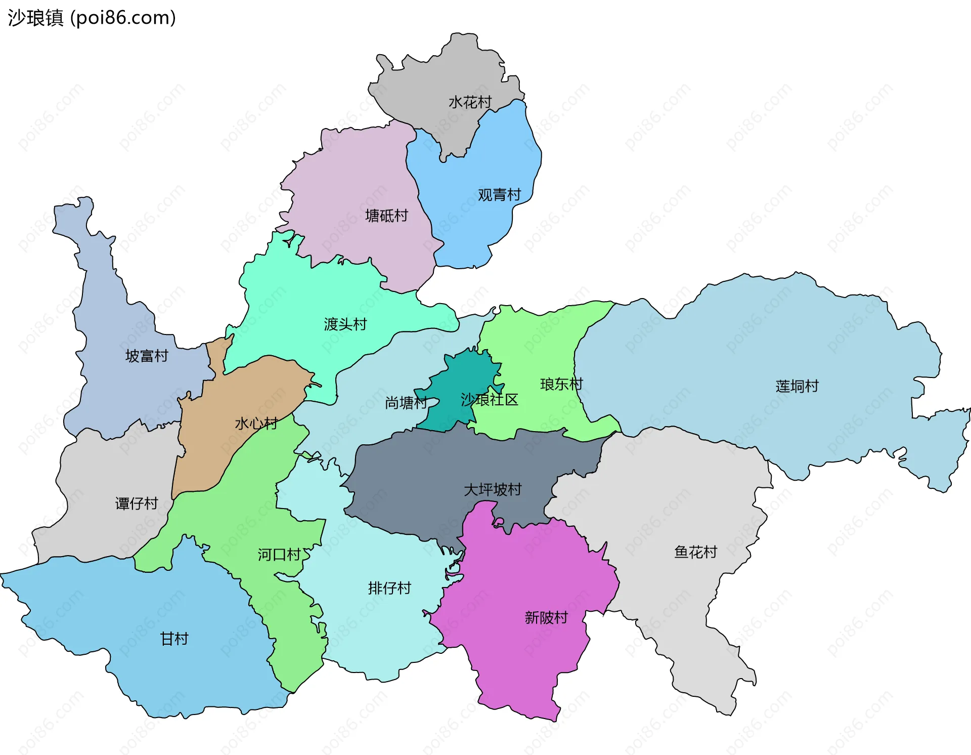 沙琅镇边界地图(五级行政区划)