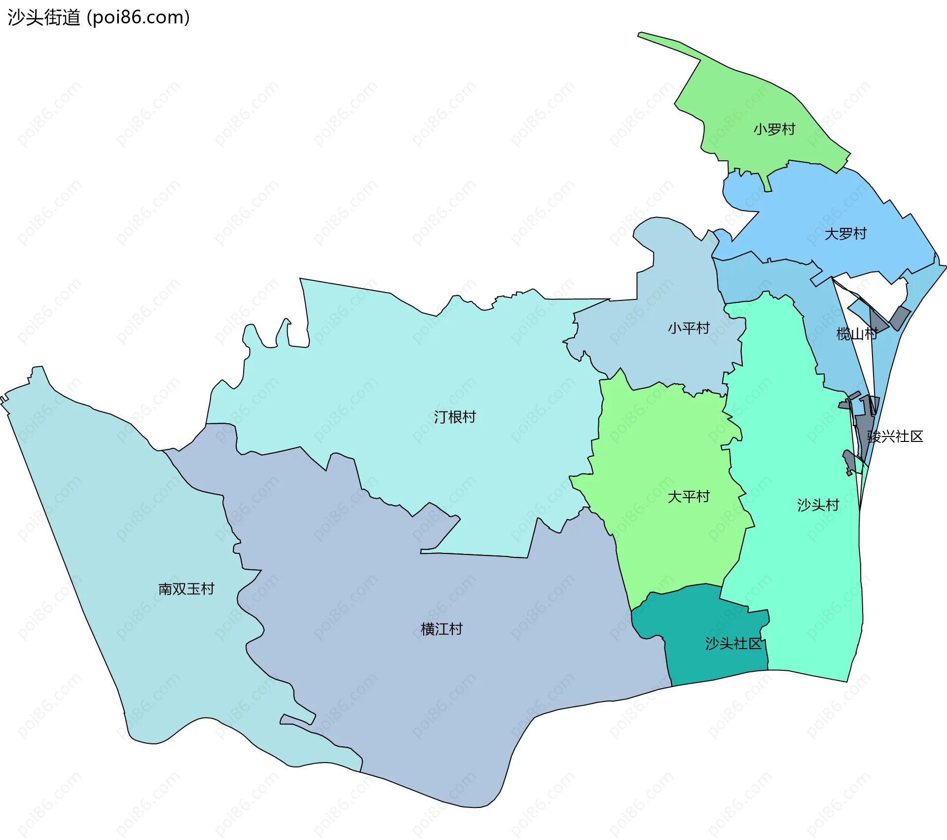 沙头街道边界地图(五级行政区划)