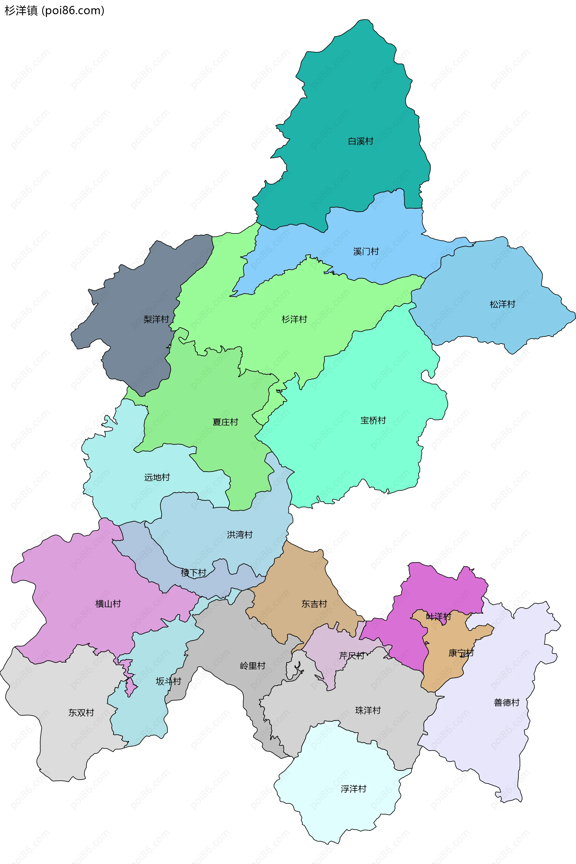 杉洋镇边界地图(五级行政区划)