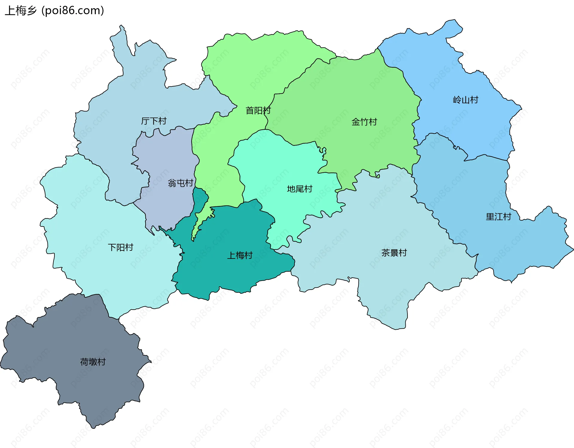 上梅乡边界地图(五级行政区划)