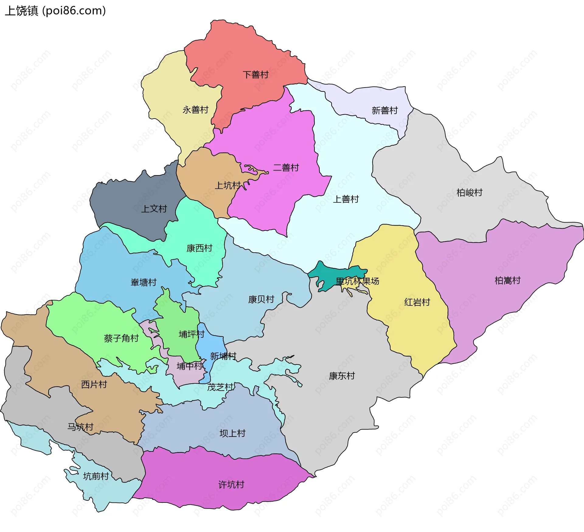 上饶镇边界地图(五级行政区划)