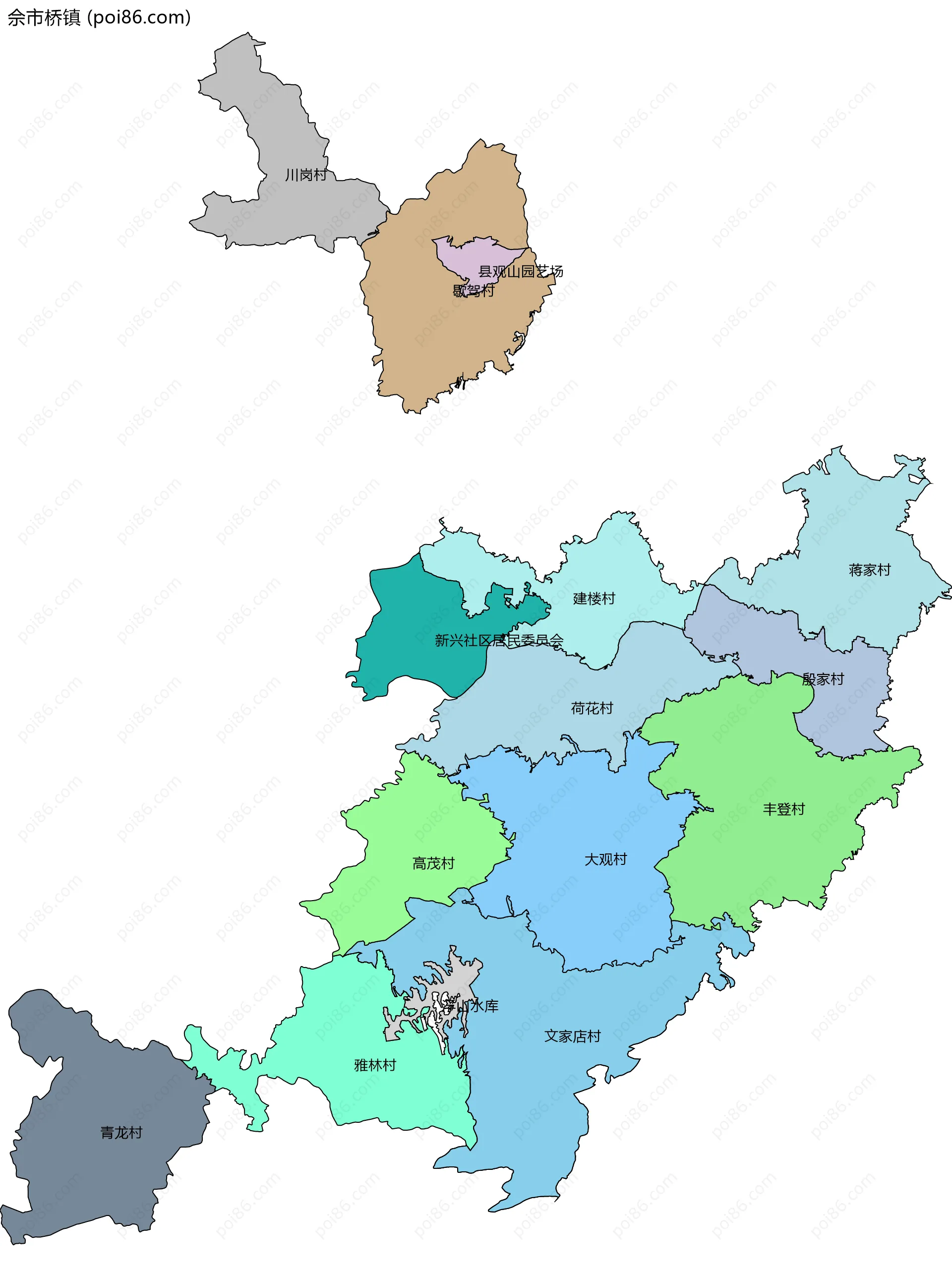 佘市桥镇边界地图(五级行政区划)