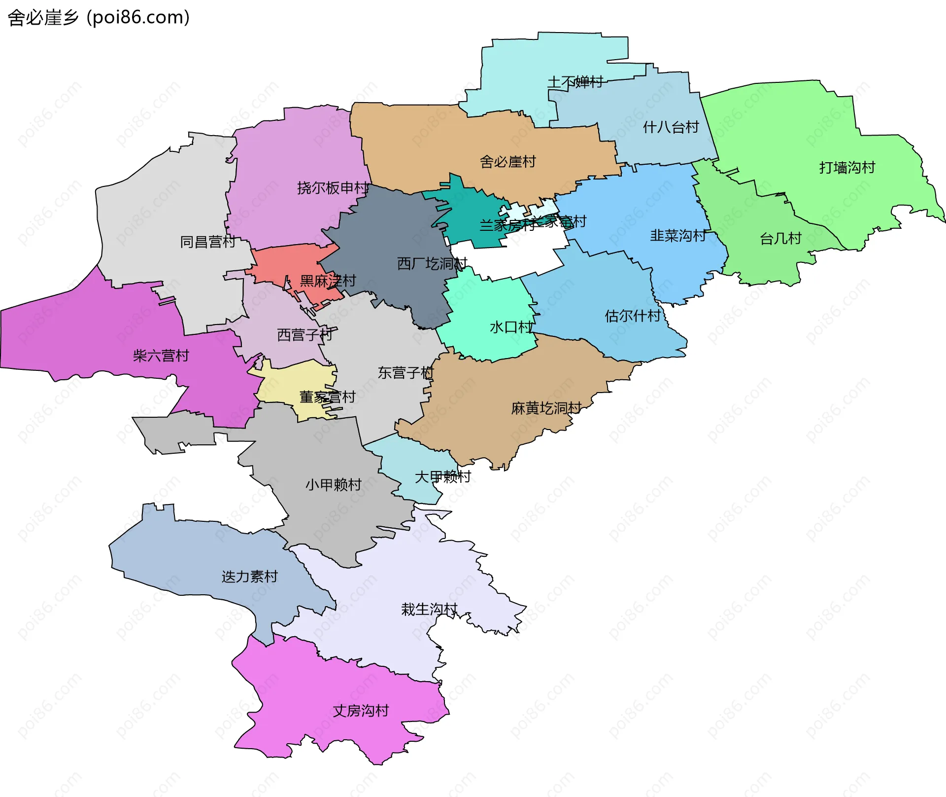 舍必崖乡边界地图(五级行政区划)