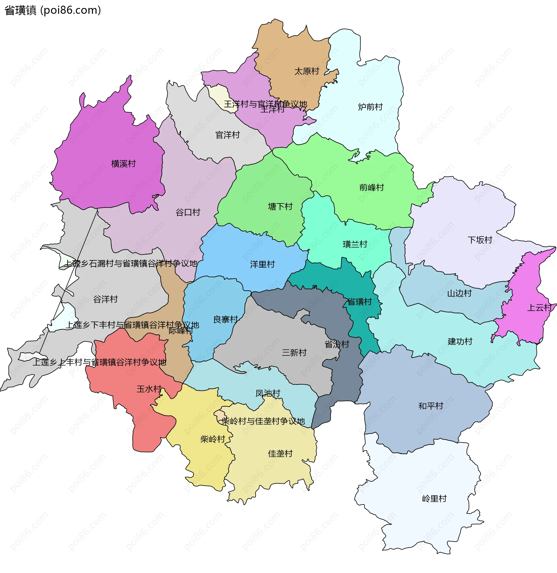 省璜镇边界地图(五级行政区划)