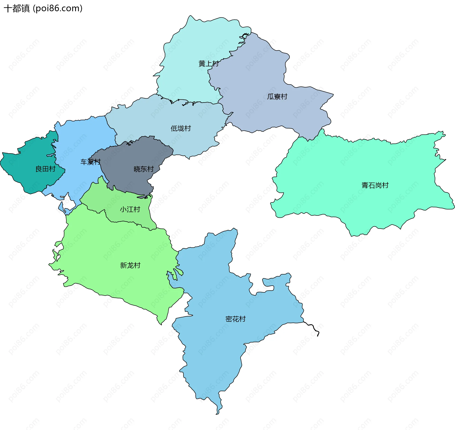 十都镇边界地图(五级行政区划)