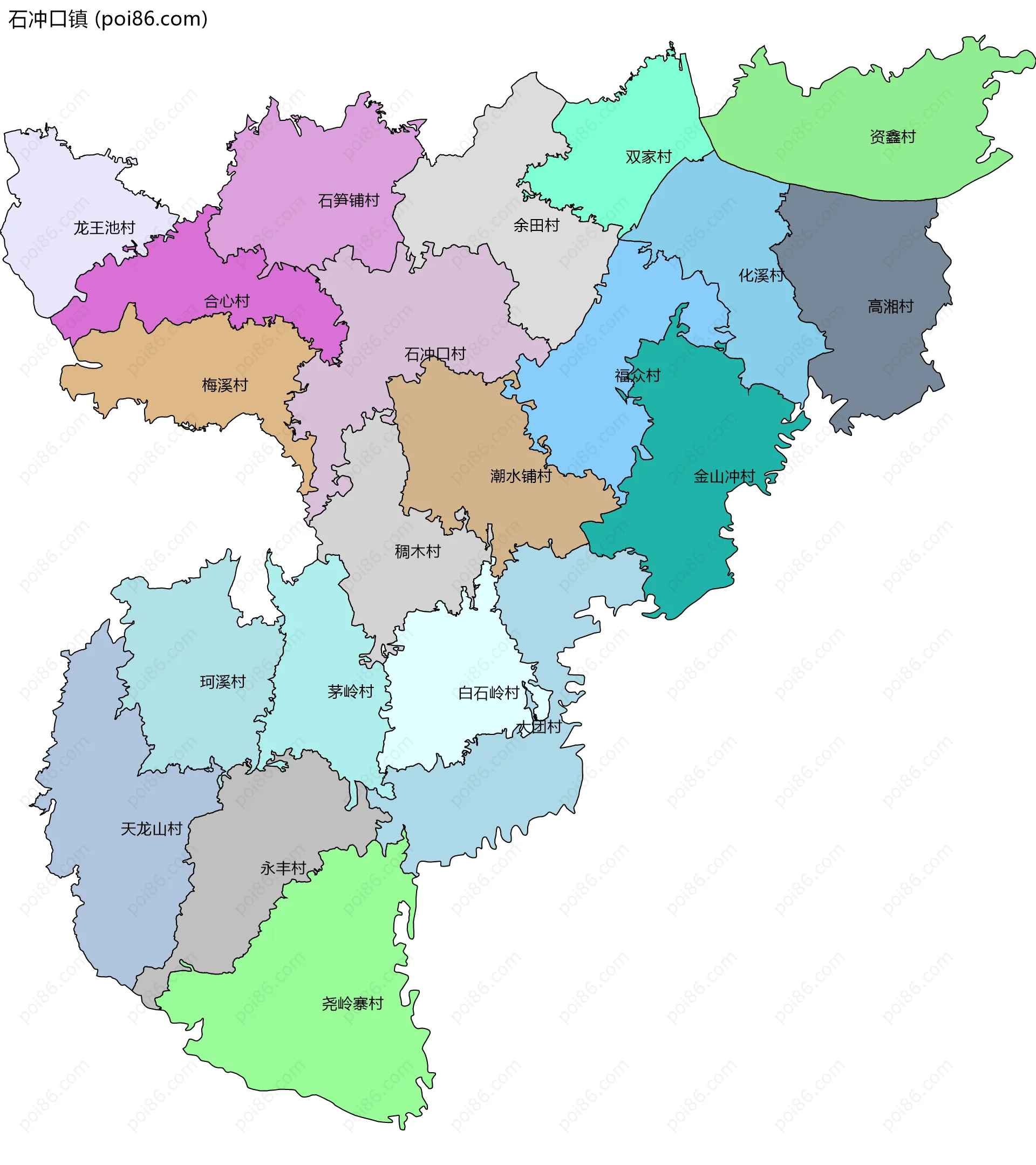 石冲口镇边界地图(五级行政区划)