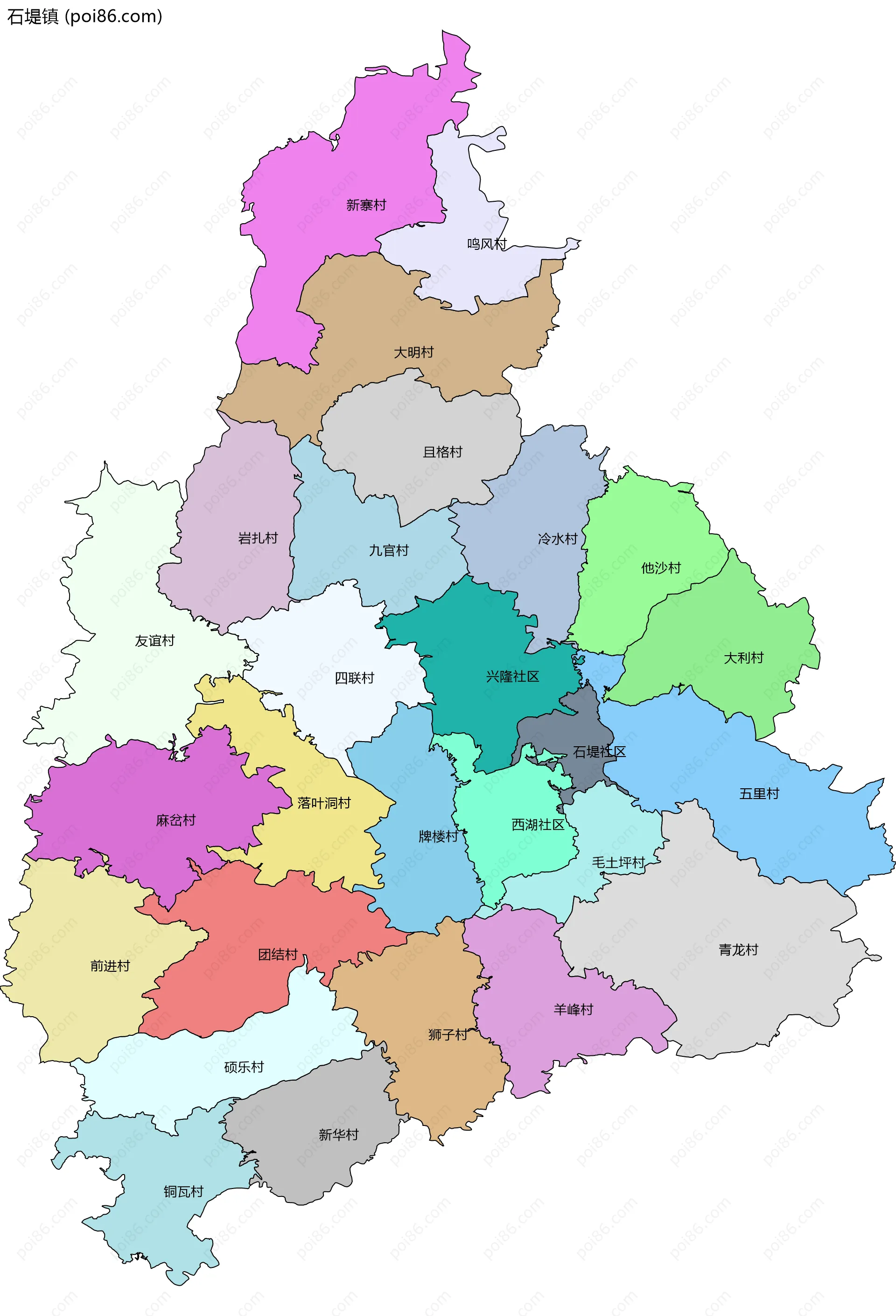 石堤镇边界地图(五级行政区划)