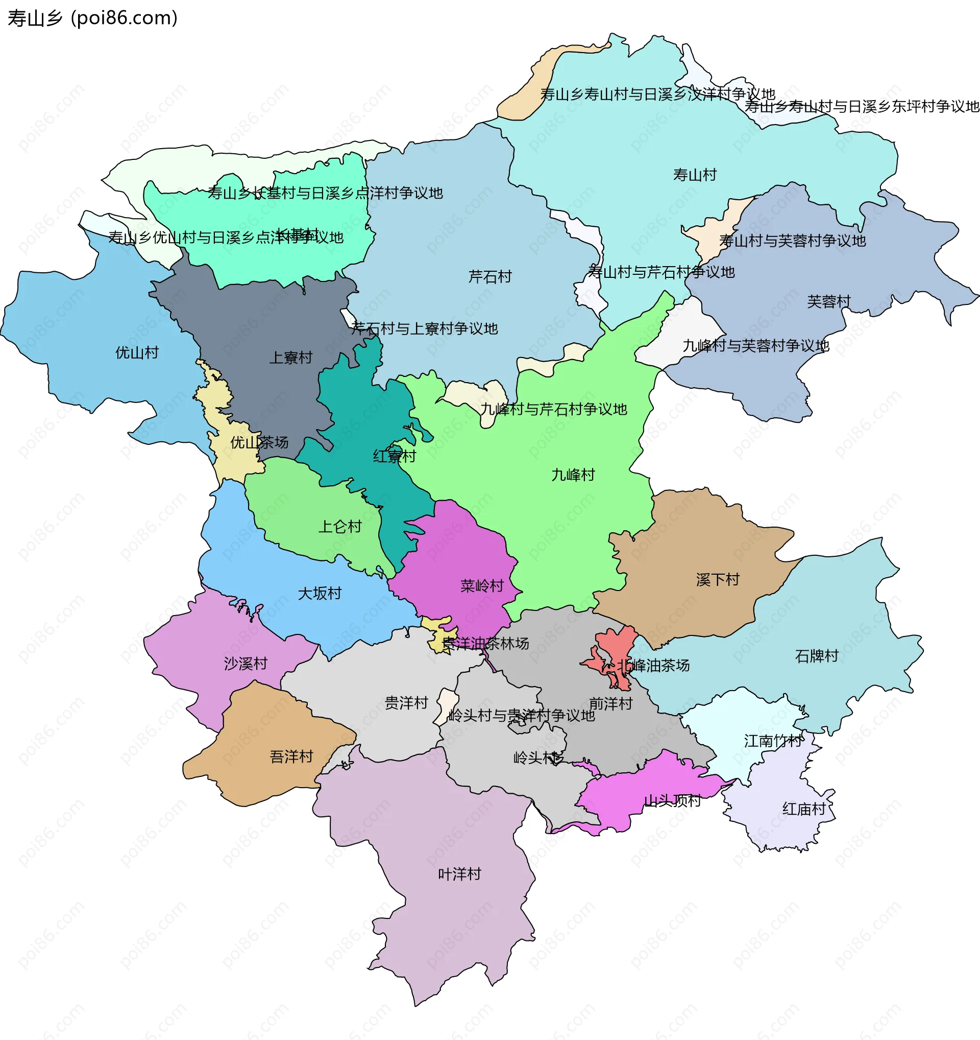 寿山乡边界地图(五级行政区划)