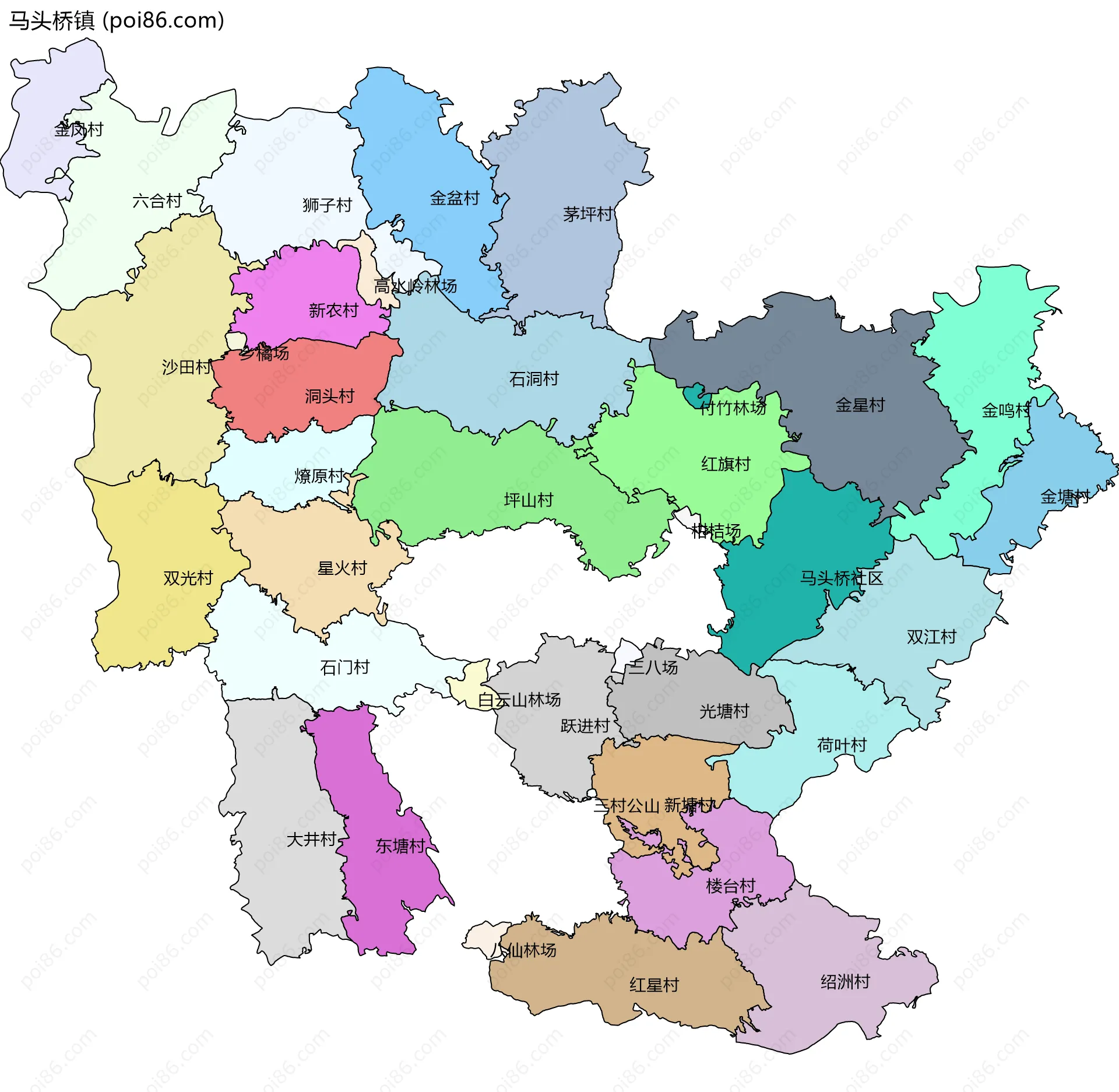 马头桥镇边界地图(五级行政区划)