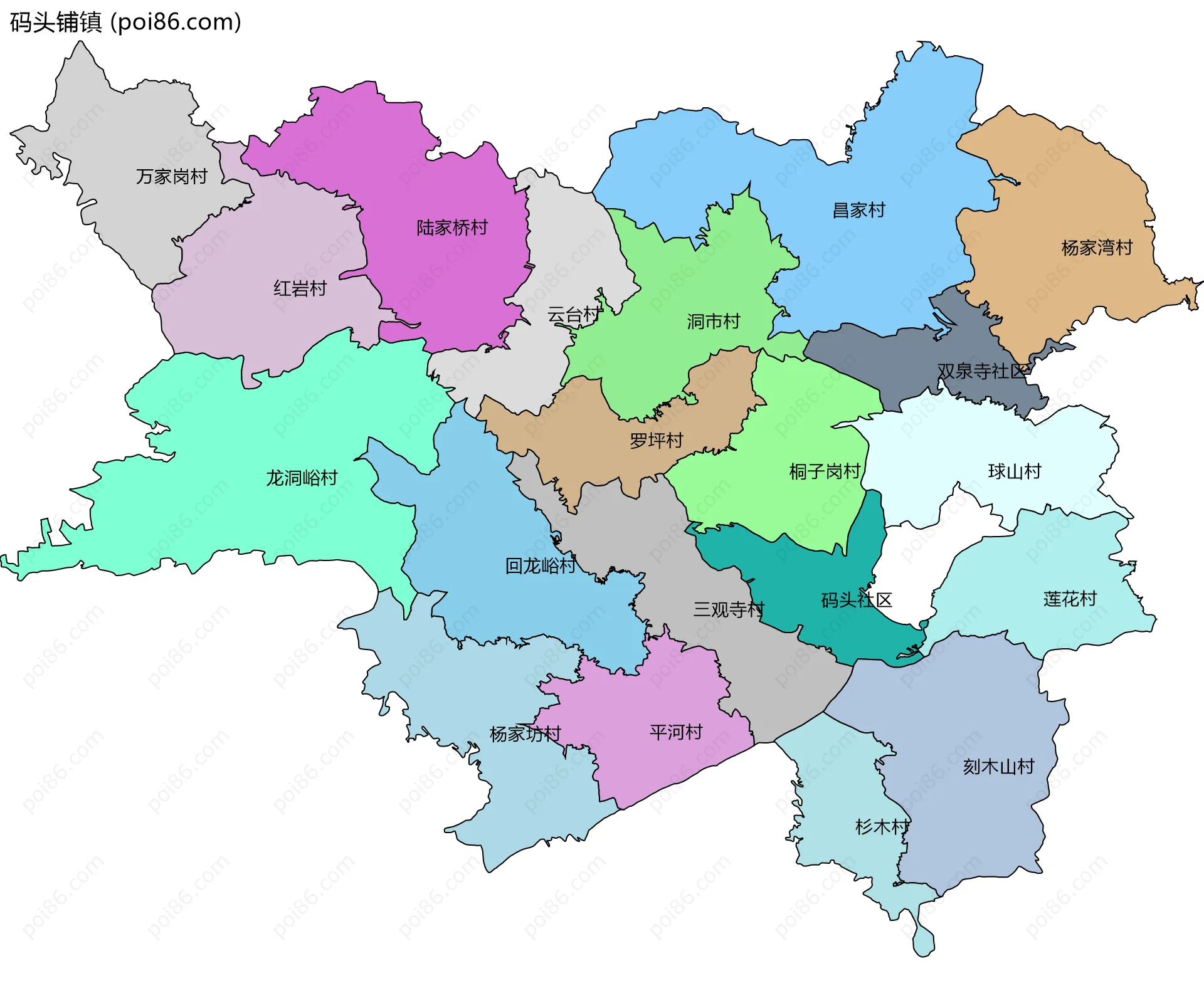 码头铺镇边界地图(五级行政区划)