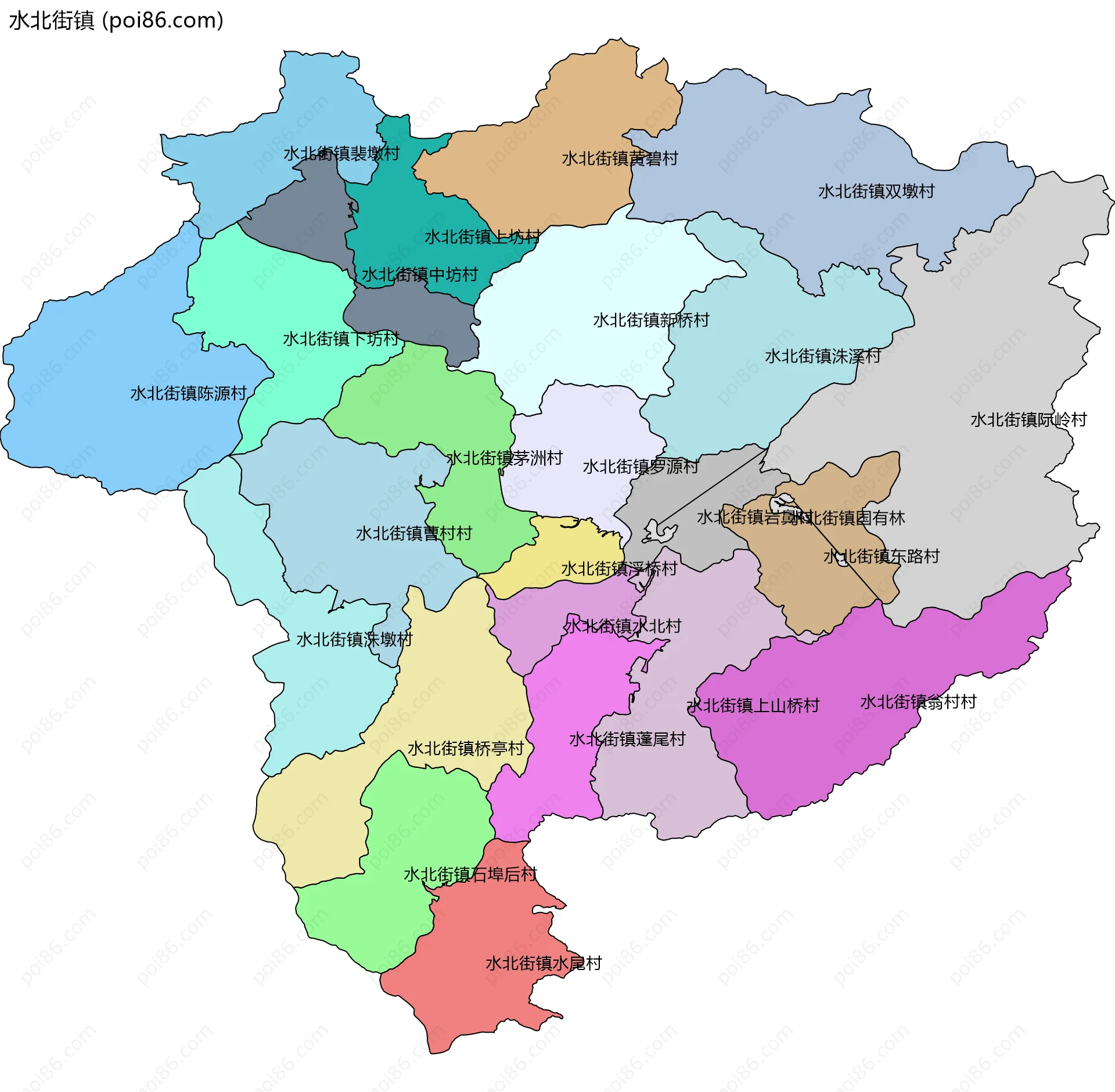 水北街镇边界地图(五级行政区划)
