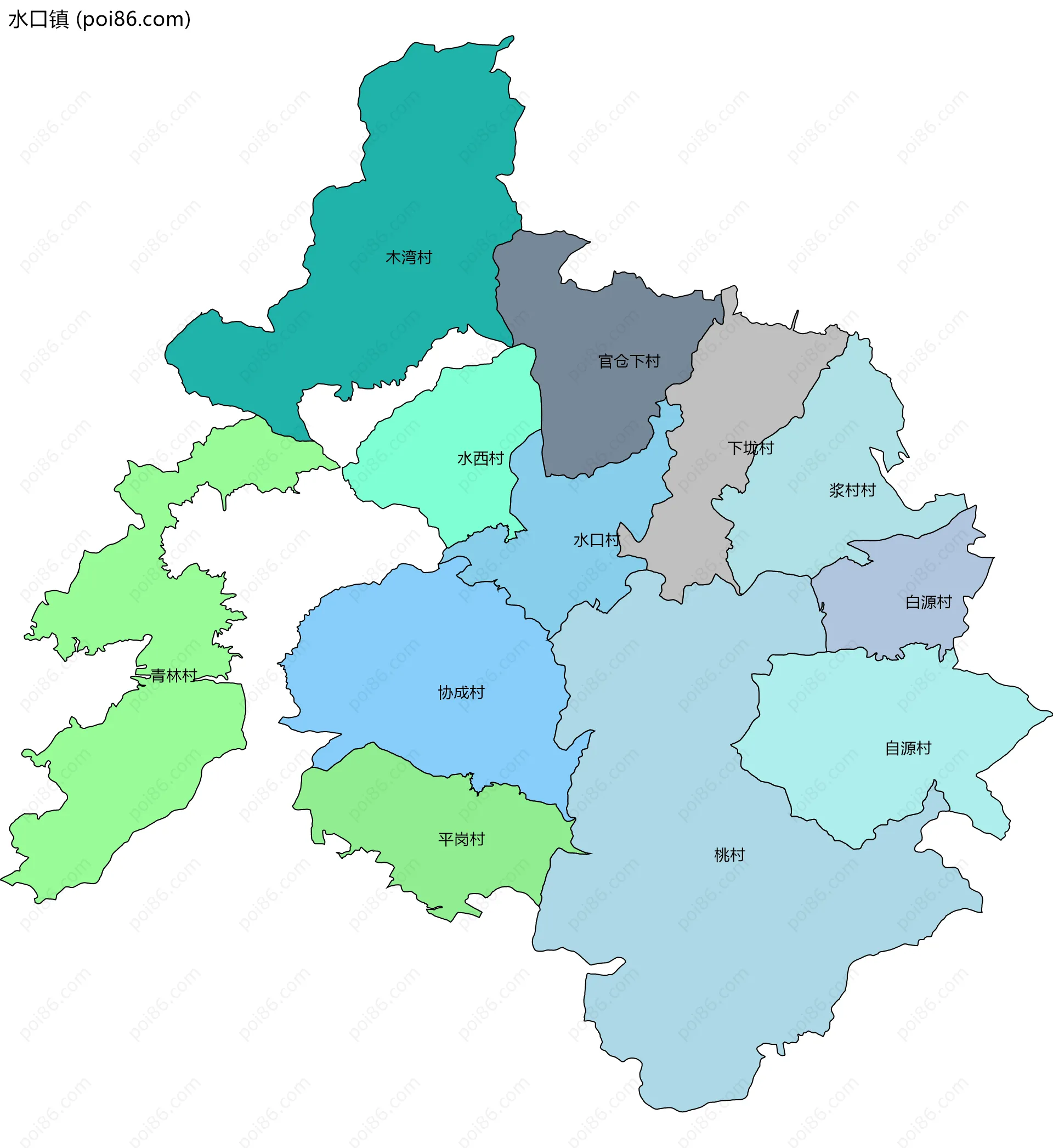 水口镇边界地图(五级行政区划)