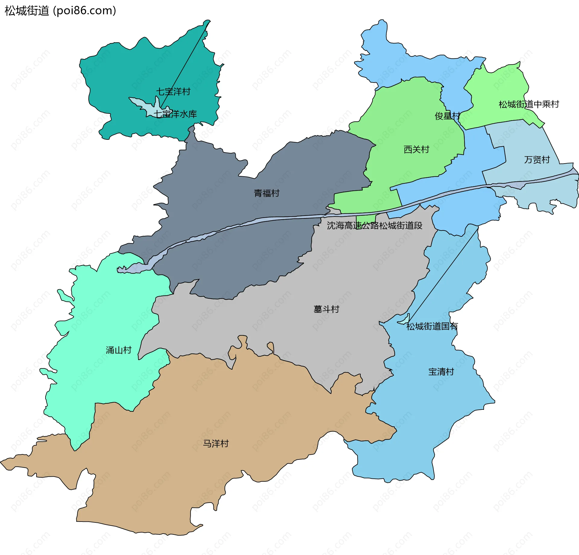 松城街道边界地图(五级行政区划)